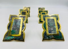 Ensemble de 6 tirettes de placard en laiton et incrustation de pierre par Los Castillo, Mexique années 1950