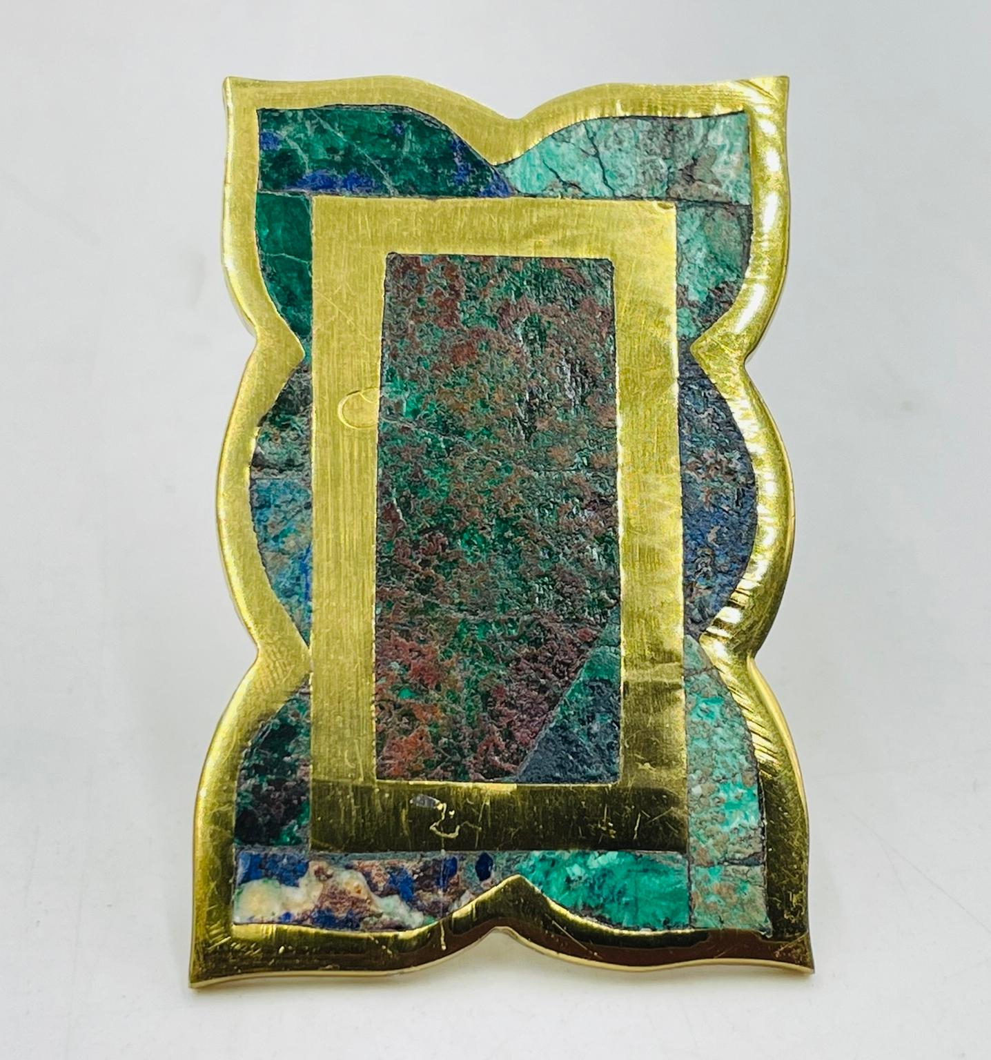 Set of 6 Cabinet Pulls in Brass & Stone inlay by Los Castillo, Mexico 1950s For Sale 2