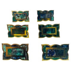 Ensemble de 6 tirettes de placard en laiton et incrustation de pierre par Los Castillo, Mexique années 1950