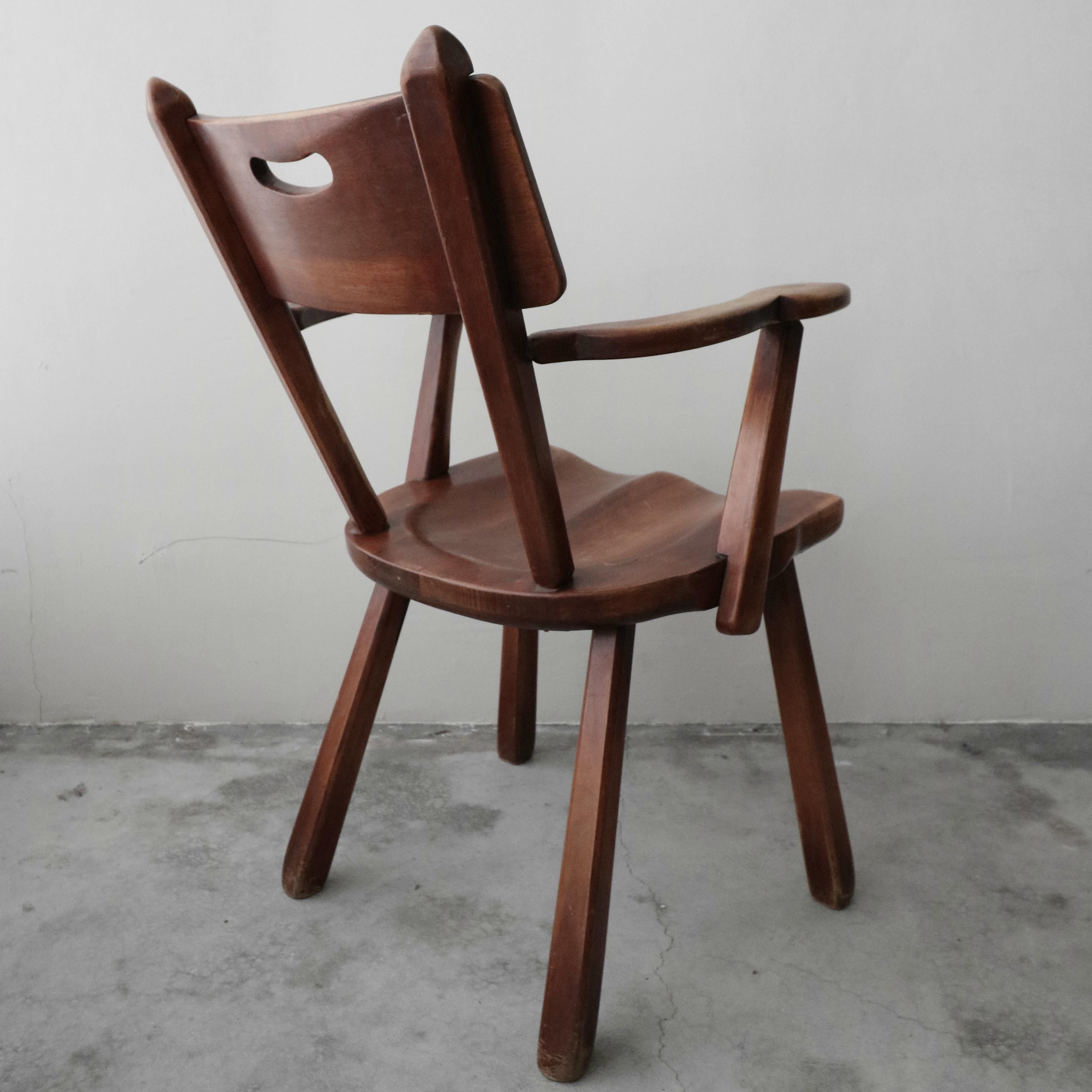 20th Century Set of 6 California Studio Craft Primitive Wood Dining Chairs