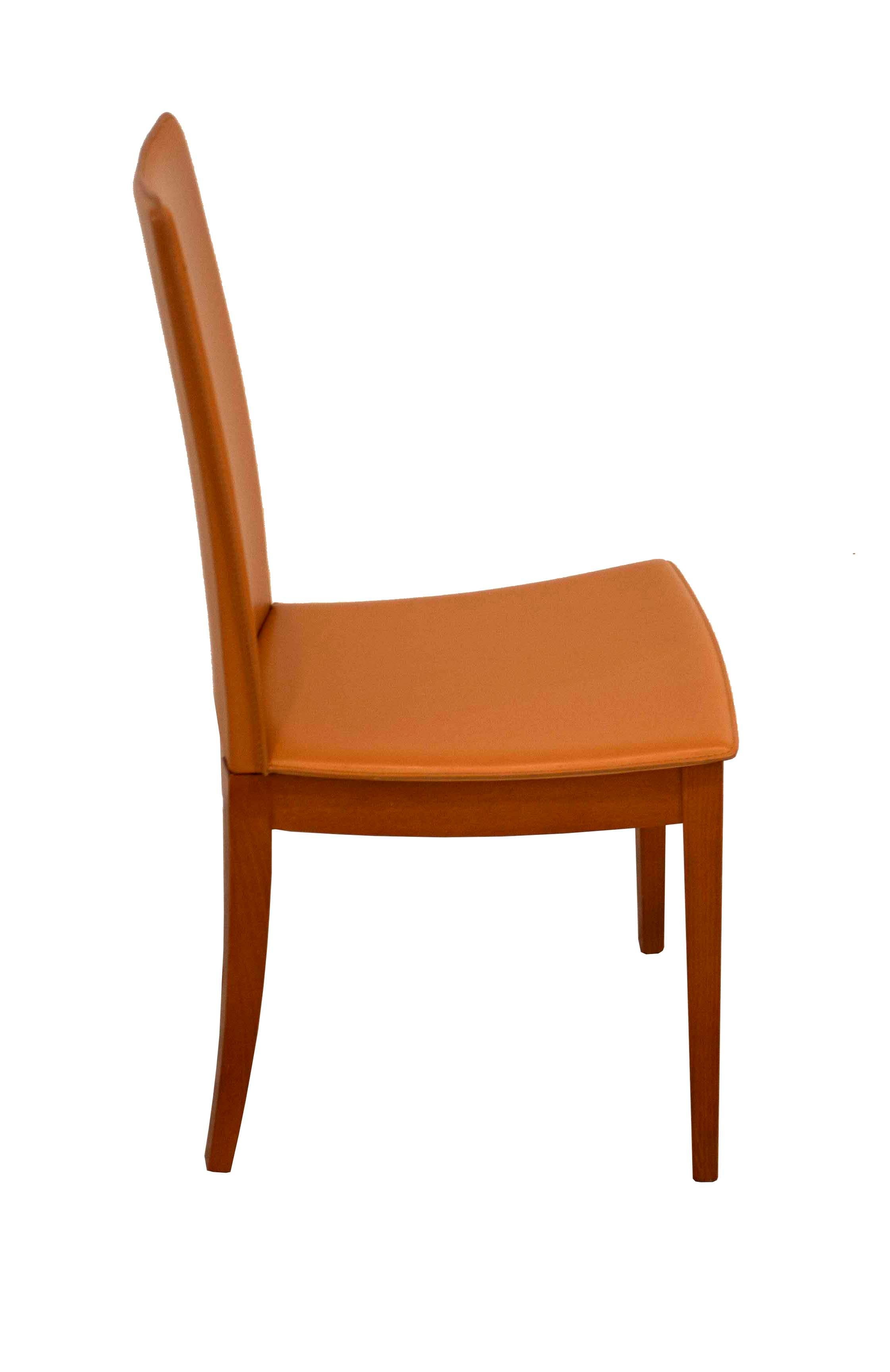 Set of 6 Calligaris Leather Italian Dining Chairs in Umber Modern Contemporary In Good Condition In Keego Harbor, MI