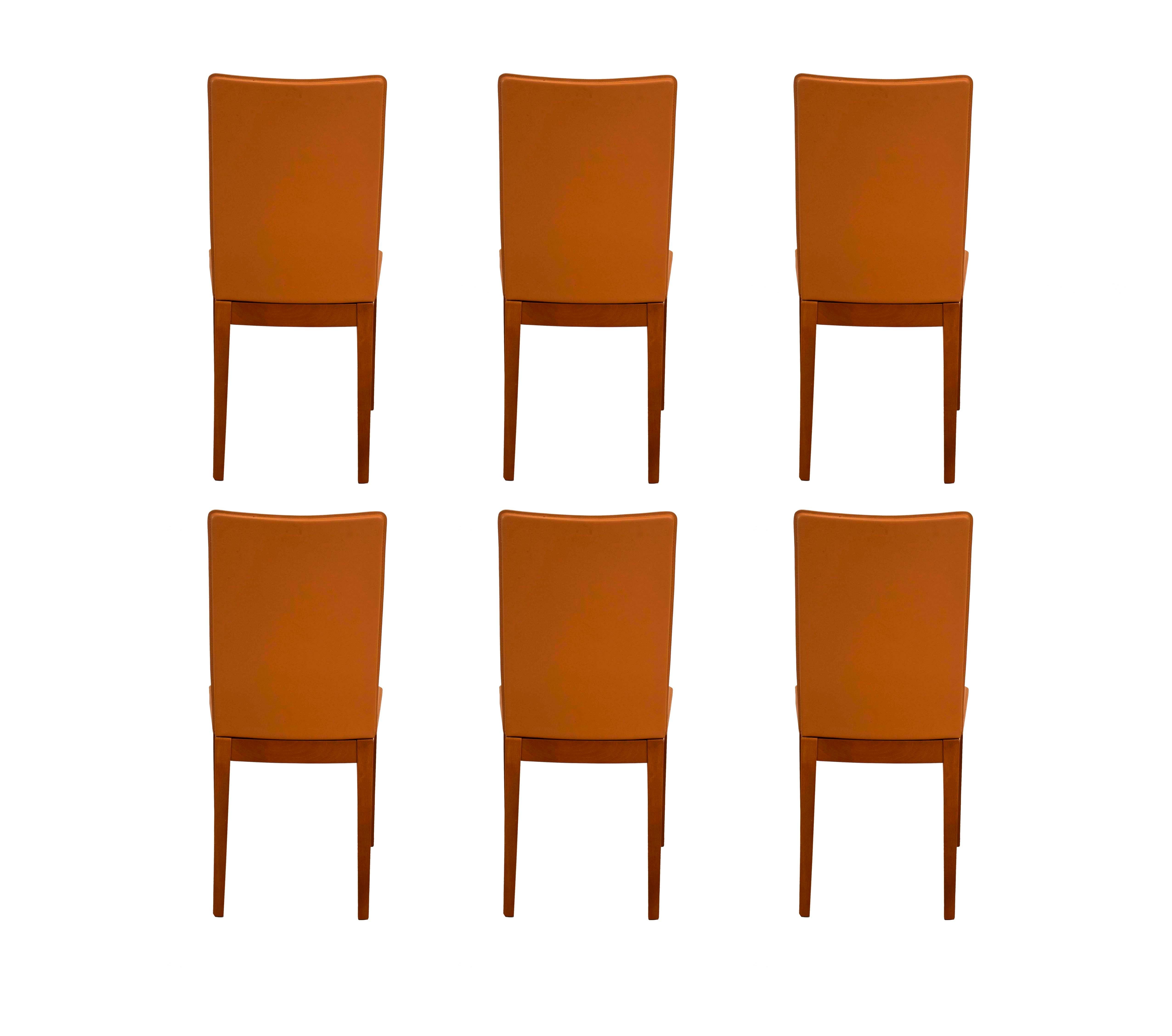 20th Century Set of 6 Calligaris Leather Italian Dining Chairs in Umber Modern Contemporary
