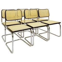 Set of 6 Cane and Chrome Chairs, 1970s, Italy