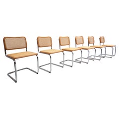 Set of 6 Cane and Wood Chairs, Marcel Breuer Style, Italy, 1960s