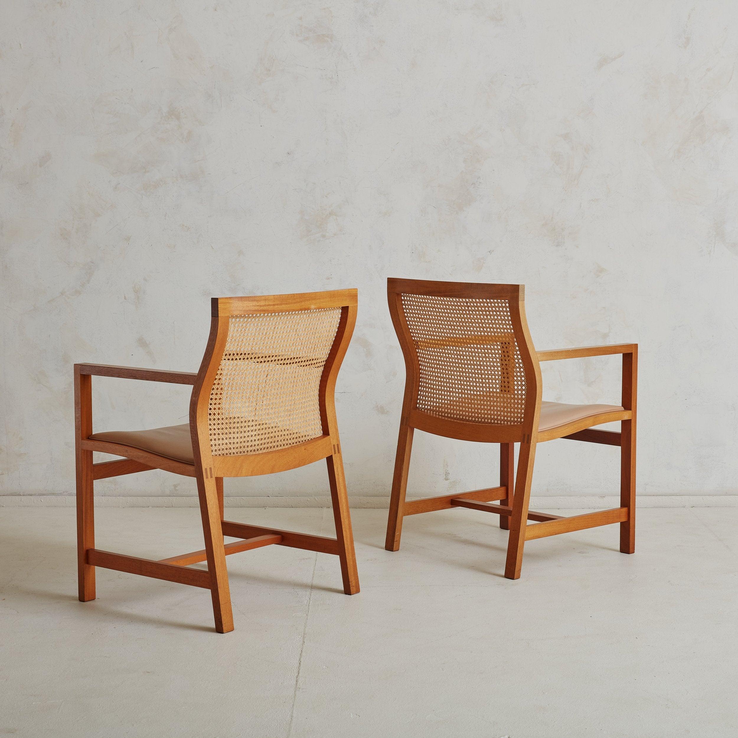 Scandinavian Modern Set of 6 Cane Dining Chairs by Rud Thygesen and Johnny Sorensen for Botium 1980s For Sale