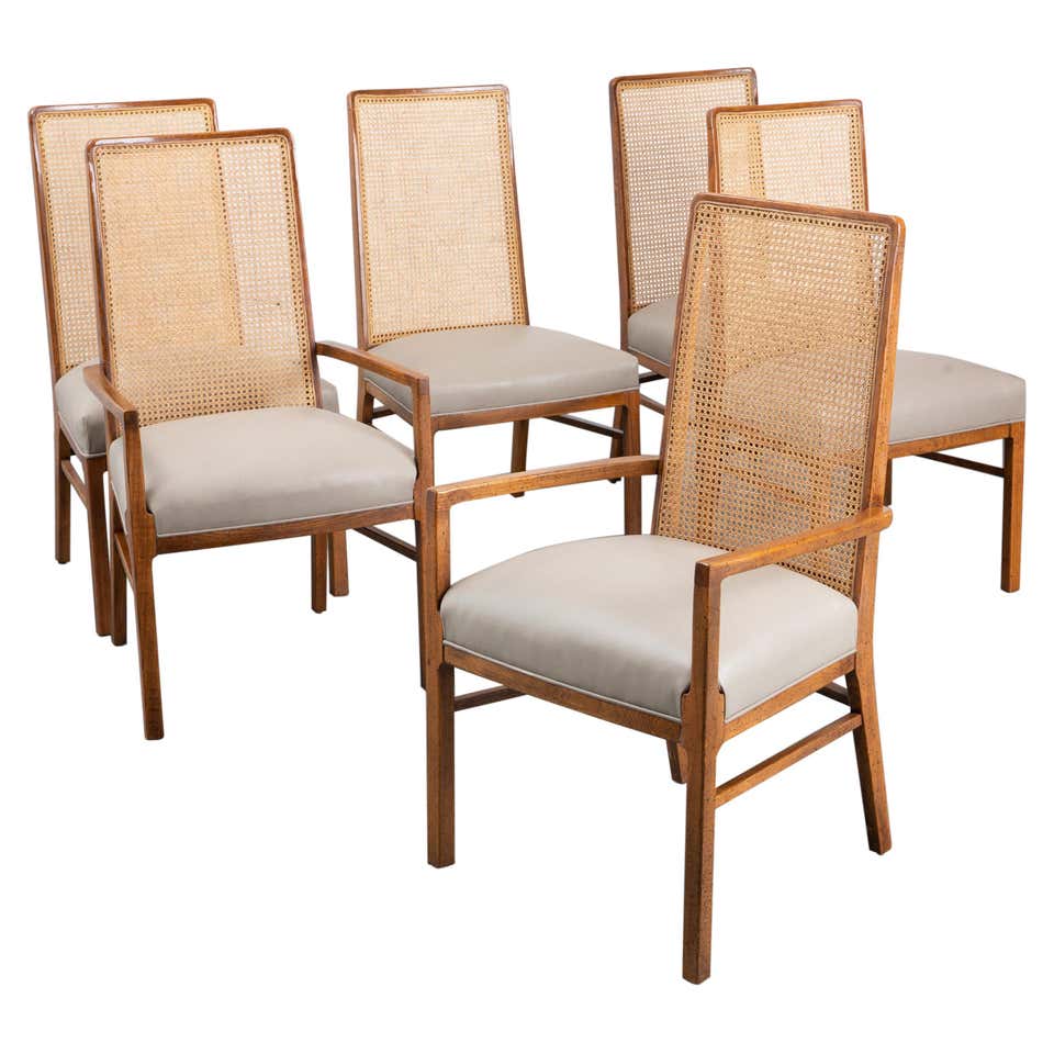 Set of Eight Mid-Century Modern Cane Back Dining Chairs For Sale at ...