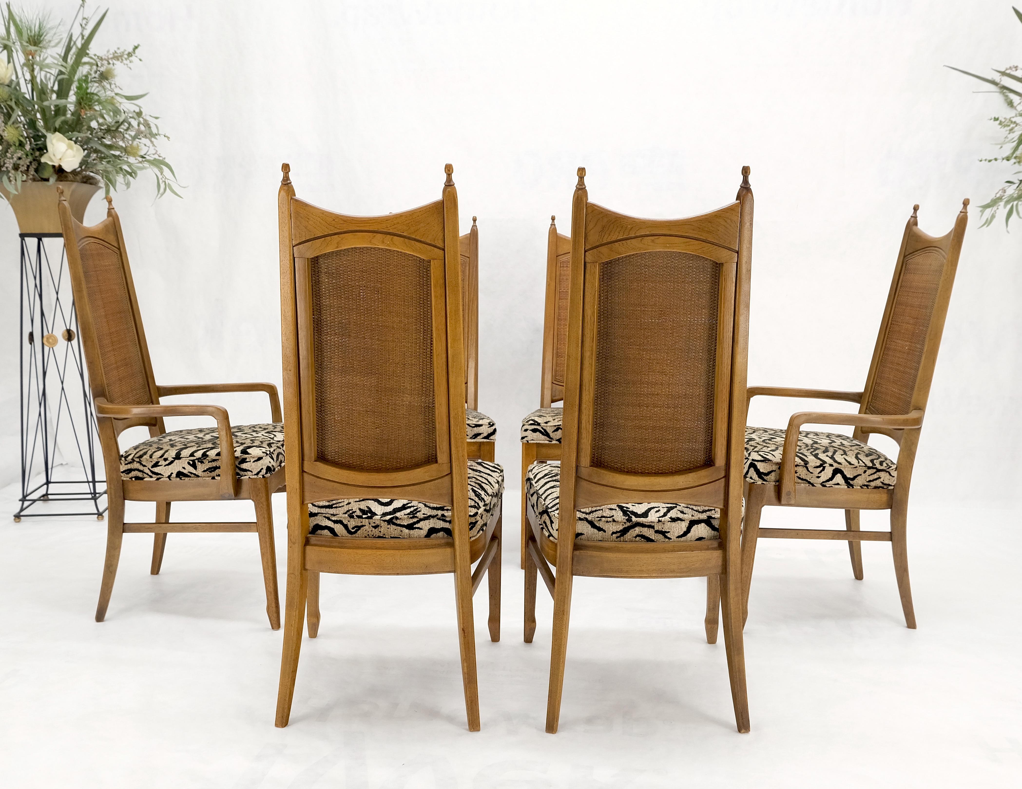 Set of 6 Cane Tall Back Pecan Mid-Century Modern Chairs Mint For Sale 4