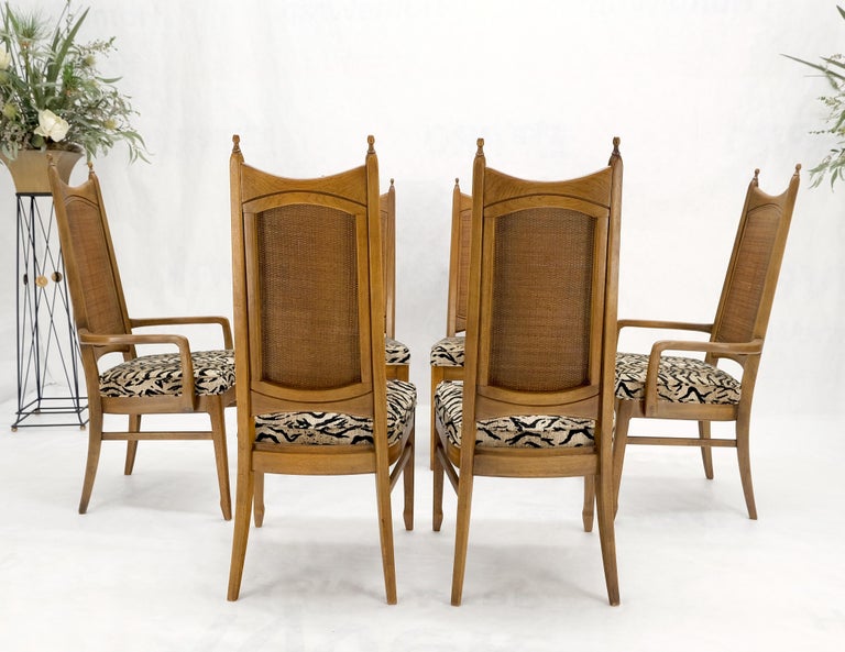 Set of 6 Cane Tall Back Pecan MidCentury Modern Chairs Mint For Sale