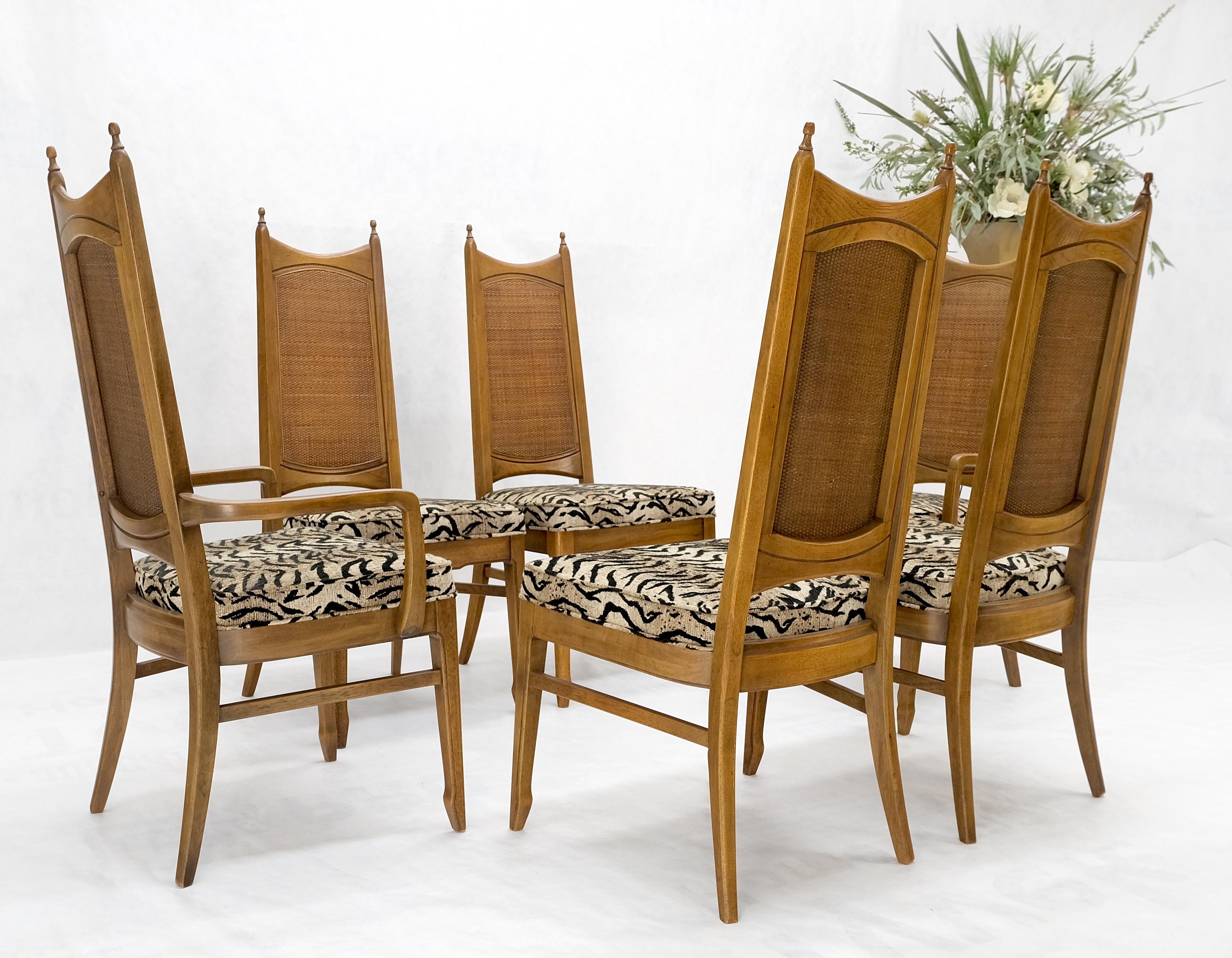 American Set of 6 Cane Tall Back Pecan Mid-Century Modern Chairs Mint For Sale