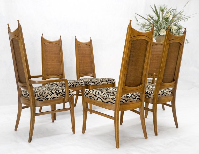 Set of 6 Cane Tall Back Pecan MidCentury Modern Chairs Mint For Sale