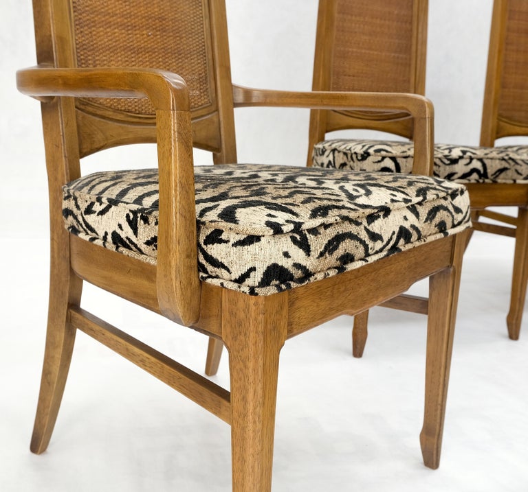 Set of 6 Cane Tall Back Pecan MidCentury Modern Chairs Mint For Sale