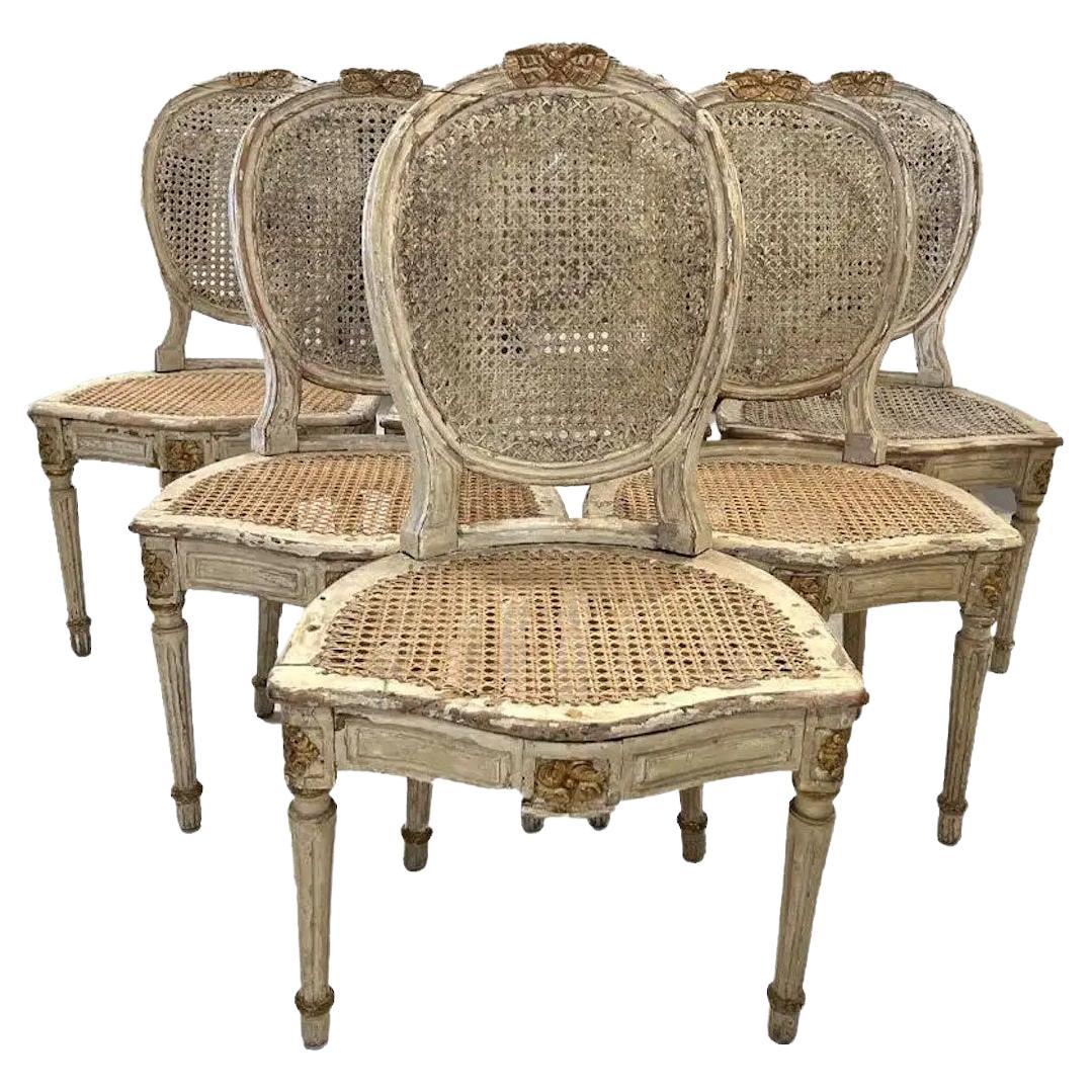 Ensemble de 6 chaises cannées, style Louis XVI, 18ème siècle 