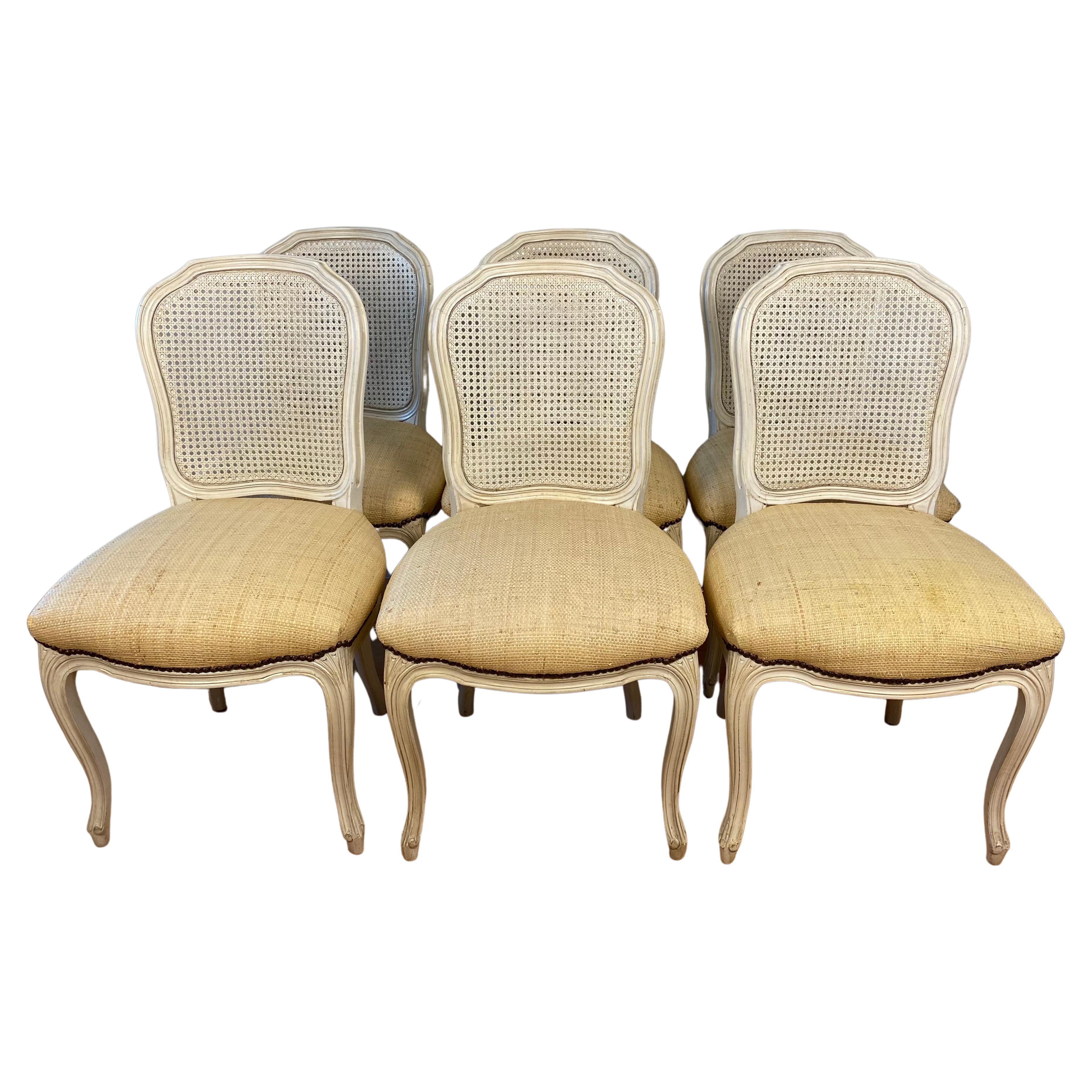 Set of 6 Caned Painted French Louis XV Style Dining Chairs