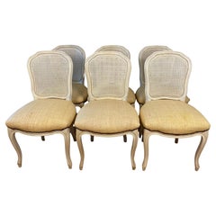 Vintage Set of 6 Caned Painted French Louis XV Style Dining Chairs
