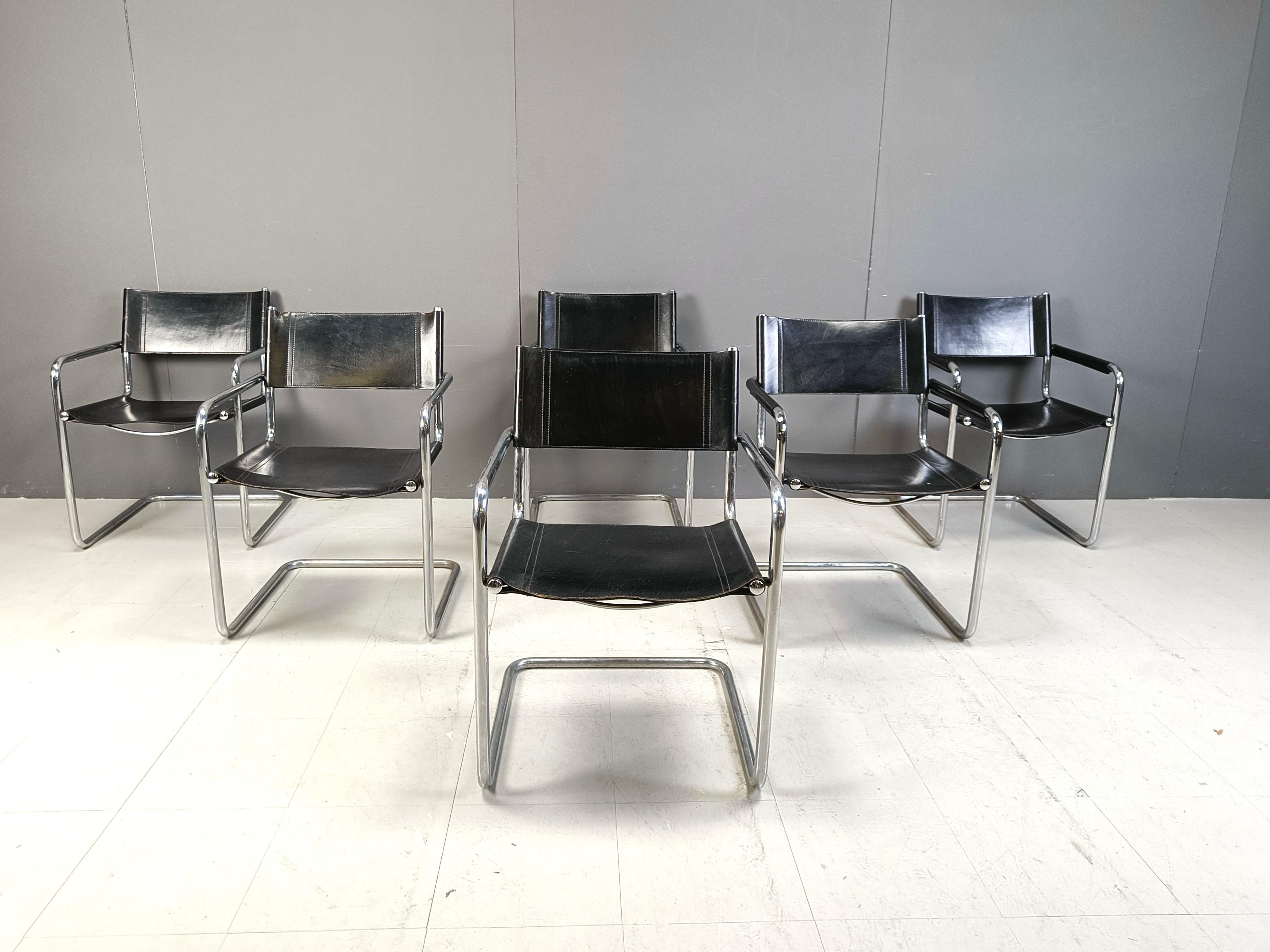 Italian Set of 6 Cantilever dining chairs by Linea Veam, 1980s