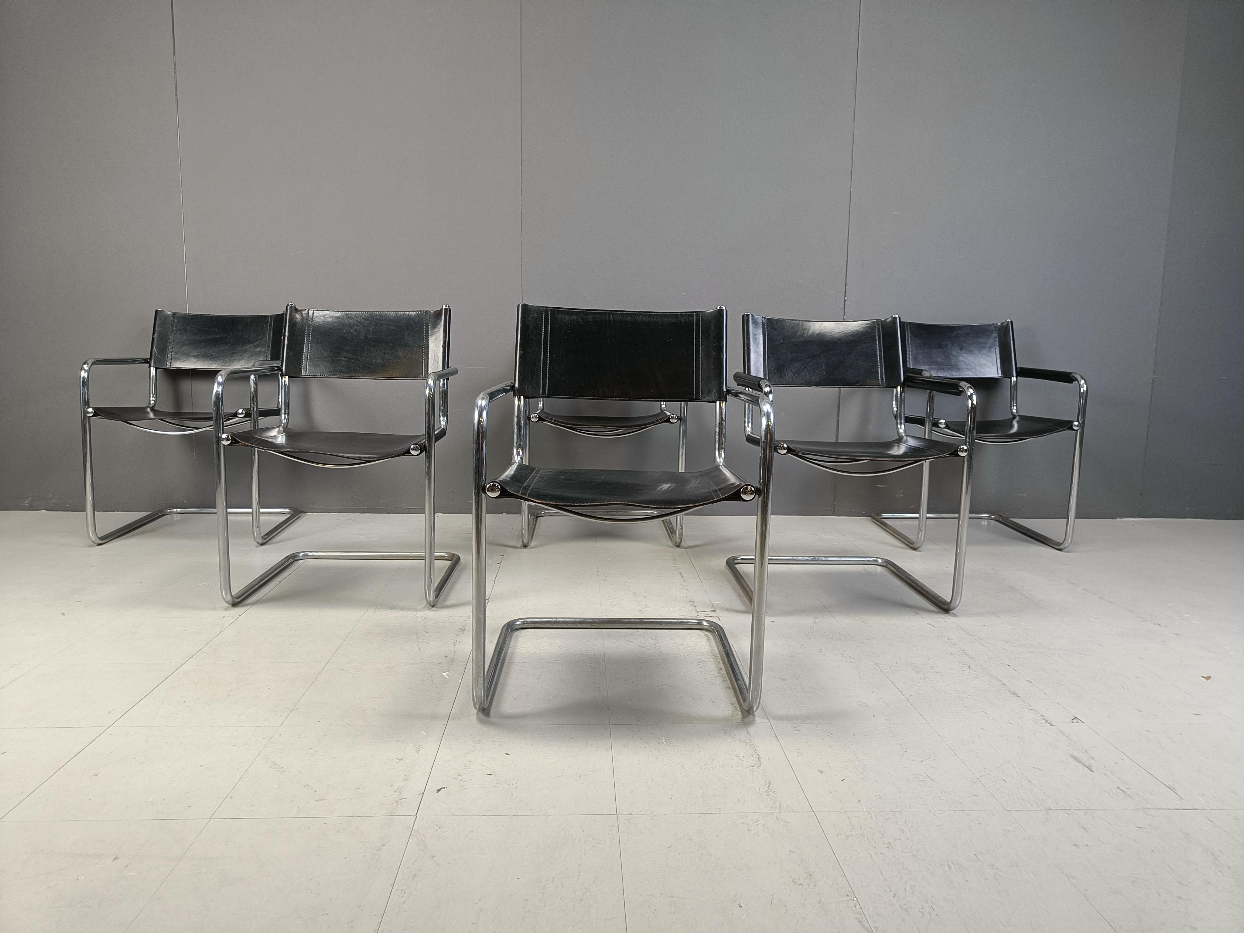 Set of 6 Cantilever dining chairs by Linea Veam, 1980s In Good Condition In Leuven, Vlaams Gewest