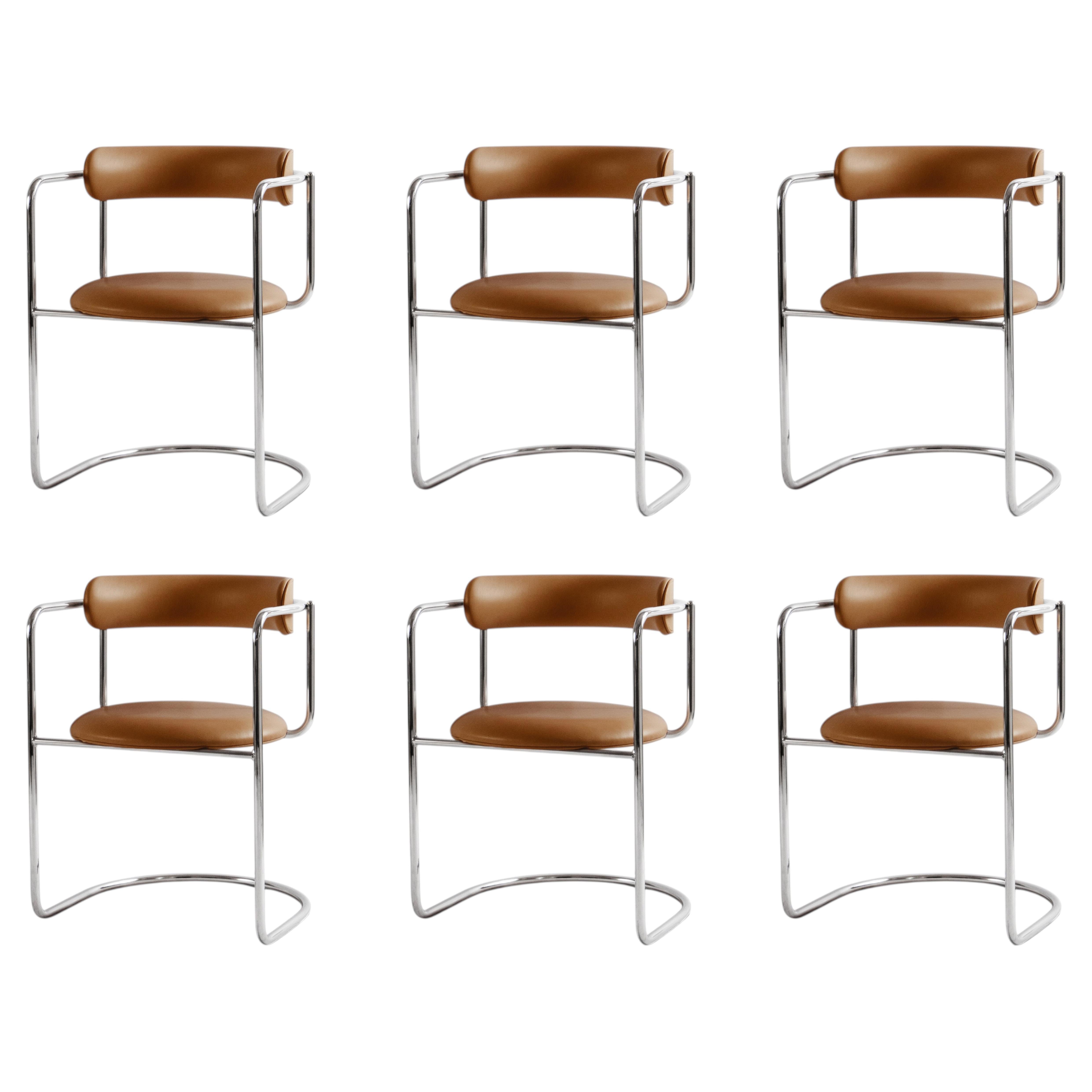 Set of 6 Cantilever Dining Chairs 'FF' by Friends & Founders, Leather and Chrome