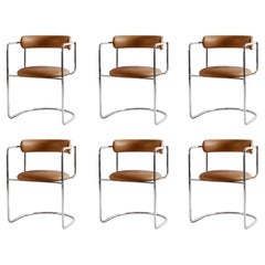 Set of 6 Cantilever Dining Chairs 'FF' by Friends & Founders, Leather and Chrome