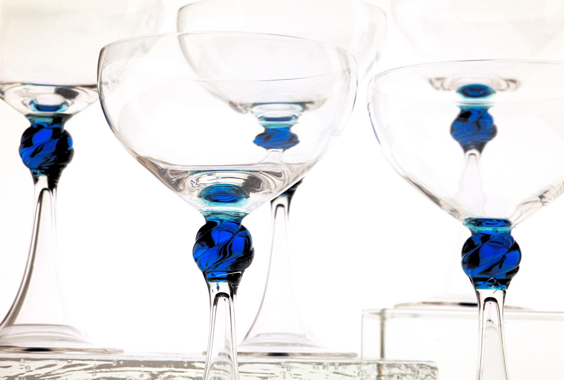 Set of 6 Caravaggeschi Martini Champagne Murano Glass Cenedese Clear Cobalt 4