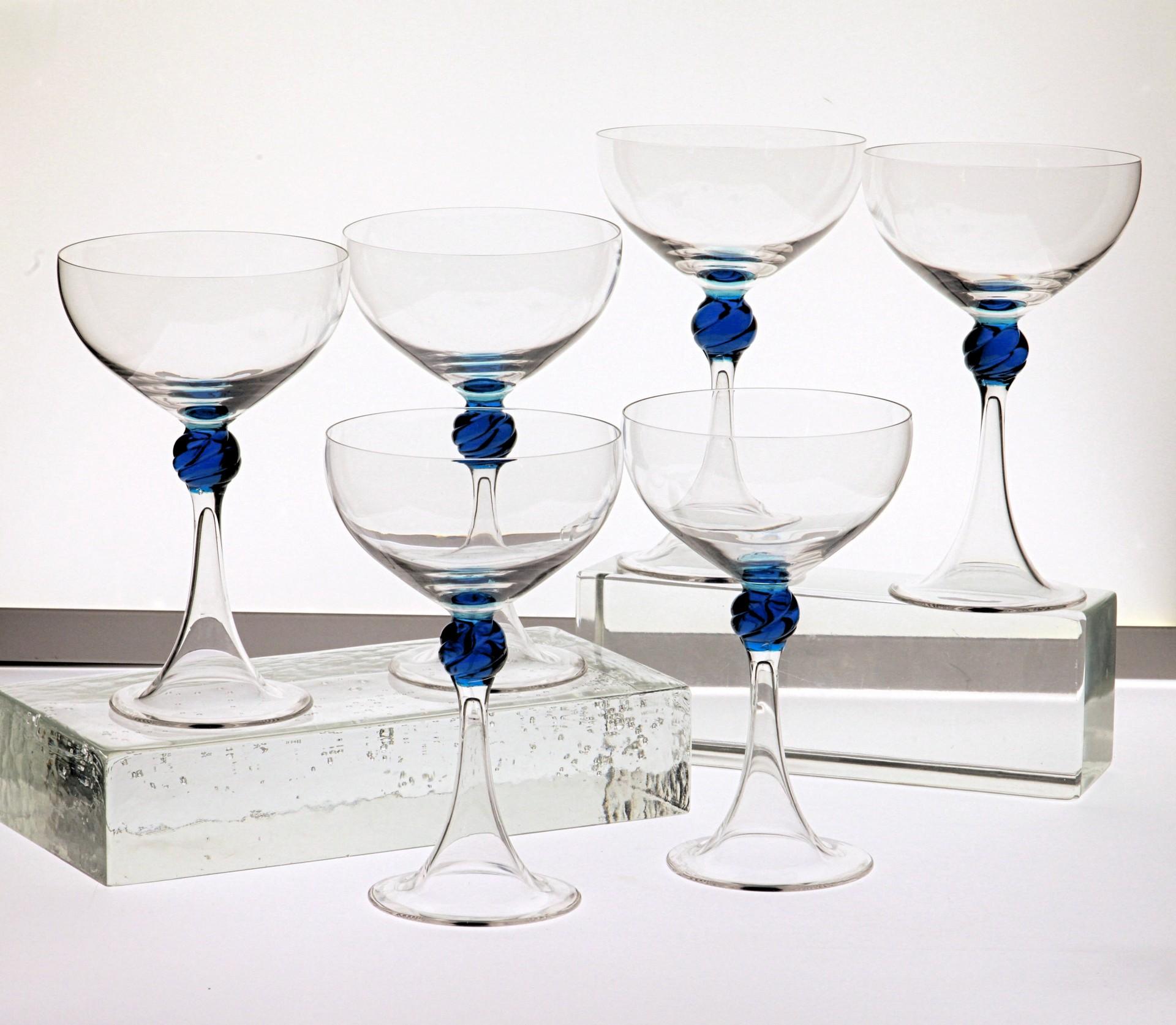 Set of 6 Caravaggeschi Martini Champagne Murano Glass Cenedese Clear Cobalt In Good Condition In Tavarnelle val di Pesa, Florence