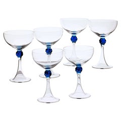 Satz von 6 Caravaggeschi Martini Champagner Murano Glas Cenedese Klar Kobalt