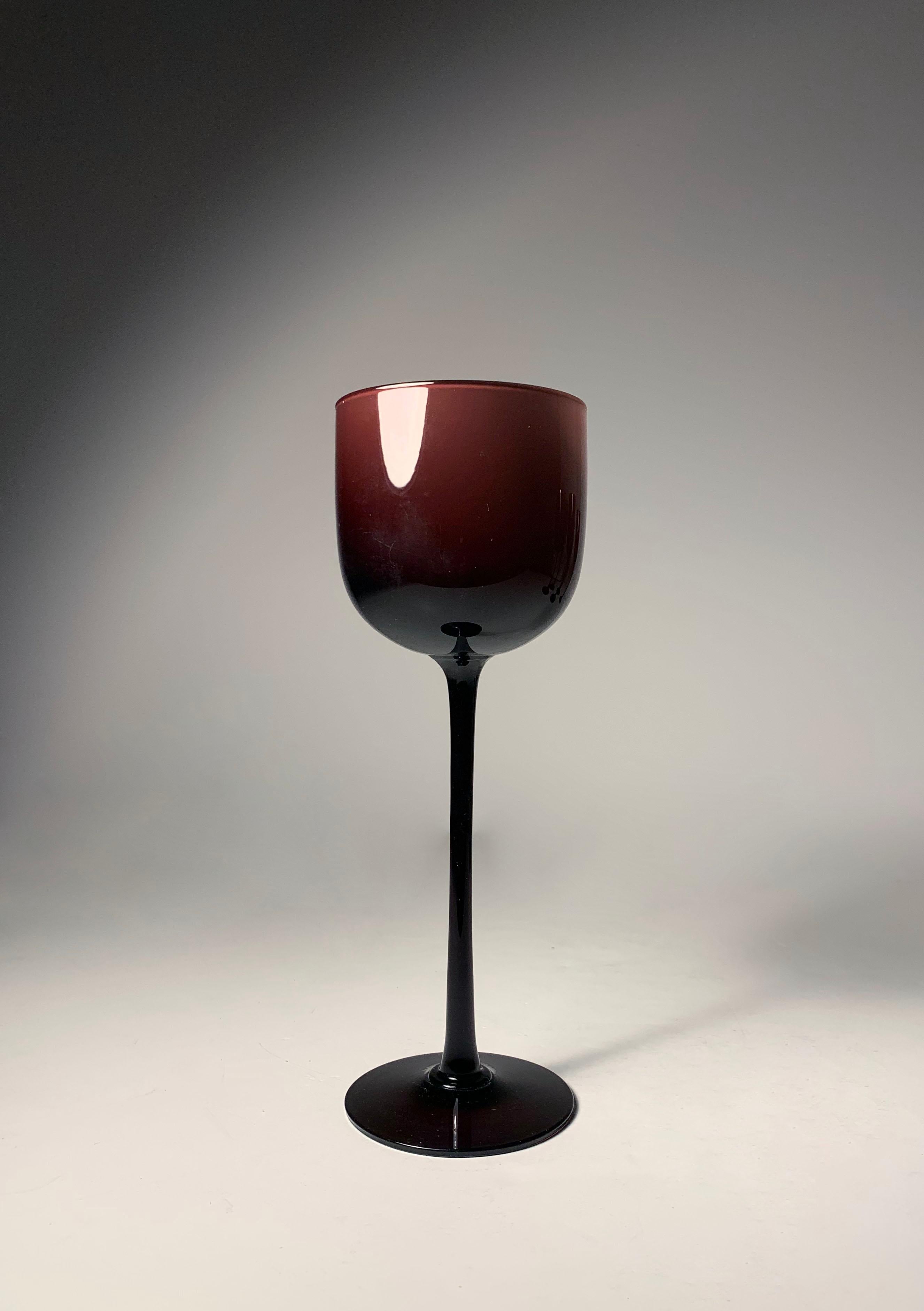 Set of 6 Carlo Moretti / Empoli Cased Glass Plum (Purple) Wine Glasses