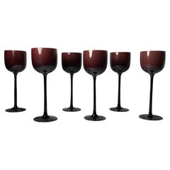 Set of 6 Carlo Moretti / Empoli Cased Glass Plum Wine Glasses
