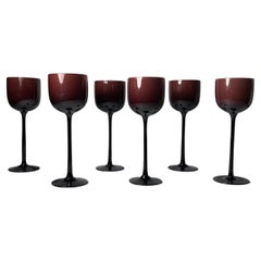 Retro Set of 6 Carlo Moretti / Empoli Cased Glass Plum Wine Glasses