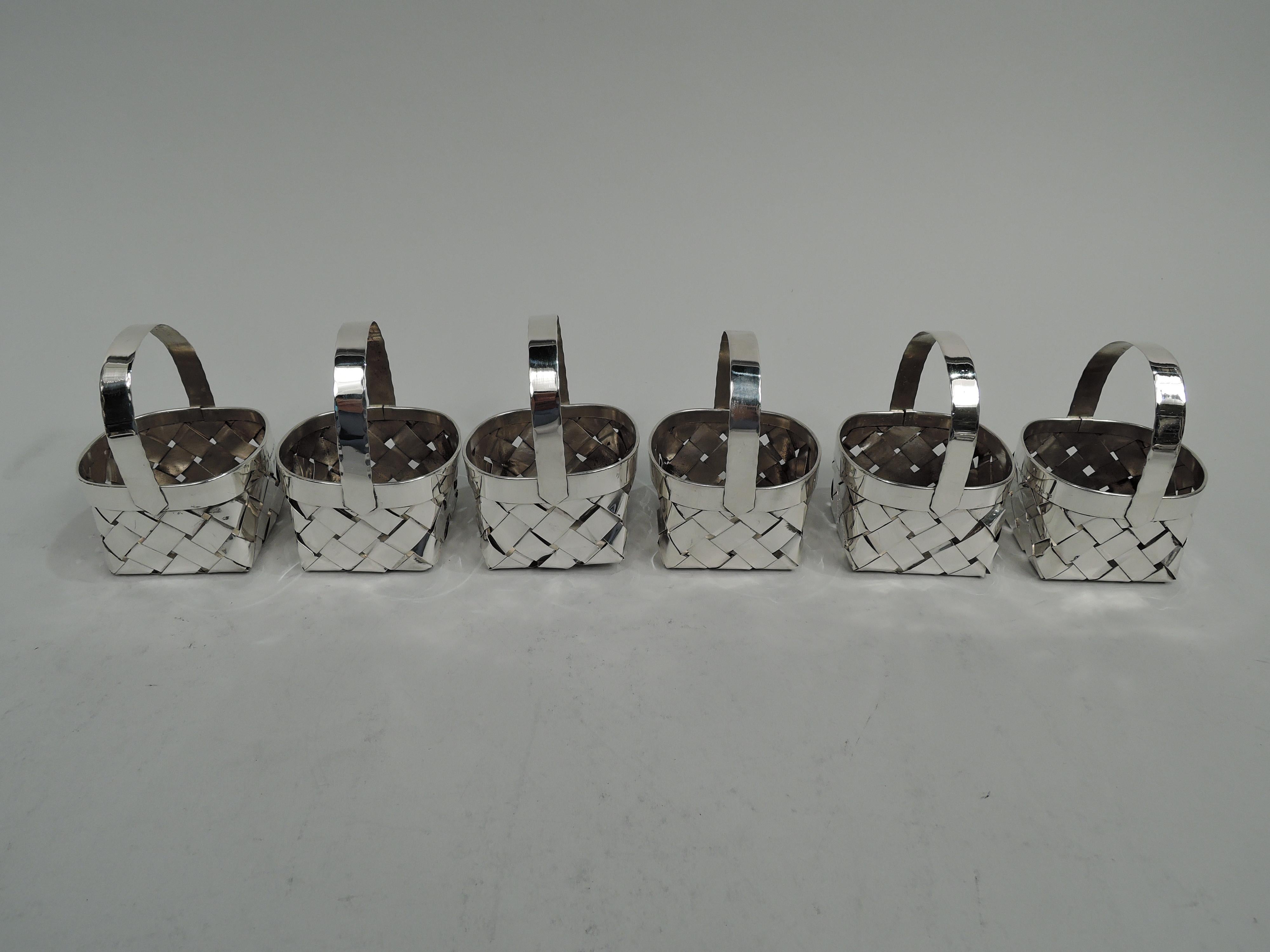 Mid-Century Modern Set of 6 Cartier Small Splurge-Size Sterling Silver Baskets