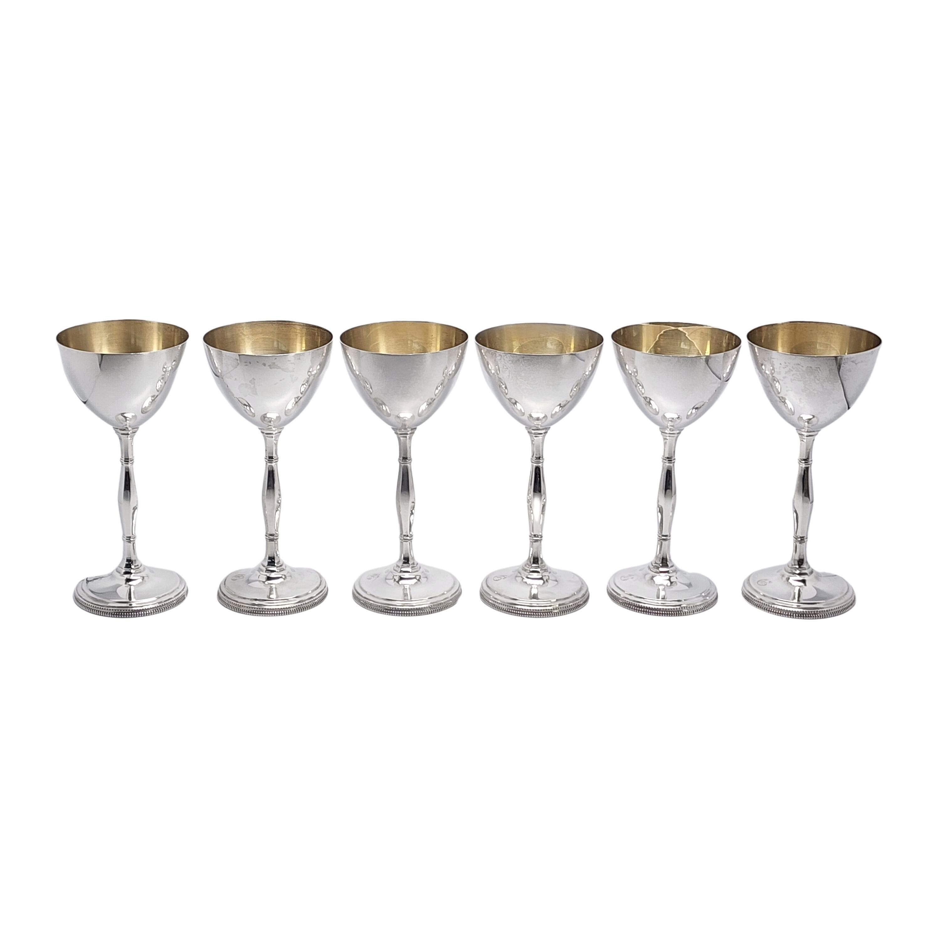 Set of 6 Cartier Sterling Silver Gold Wash Bowl Chalice Wine Goblet w/Mono 16804 In Good Condition In Washington Depot, CT