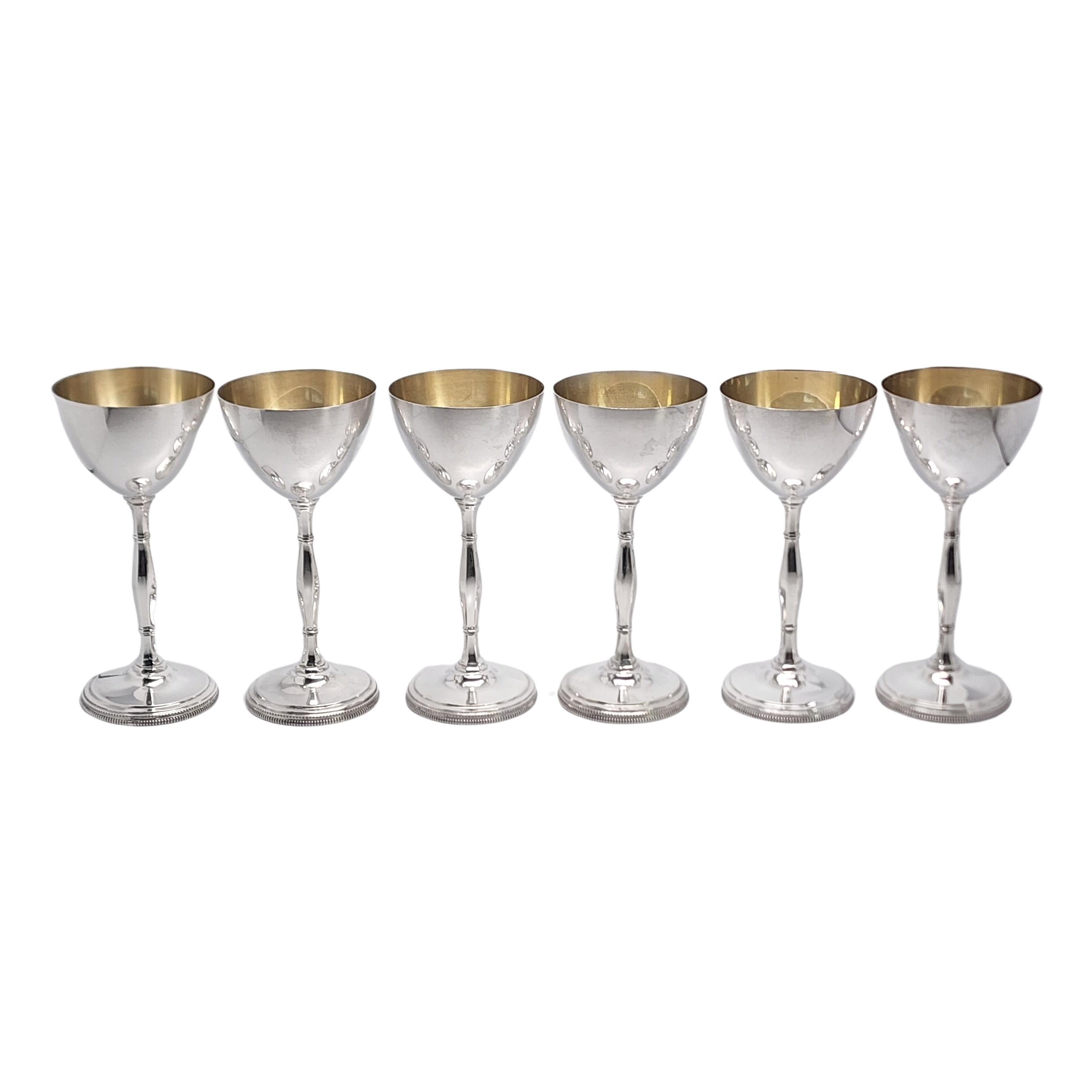 Women's or Men's Set of 6 Cartier Sterling Silver Gold Wash Bowl Chalice Wine Goblet w/Mono 16804