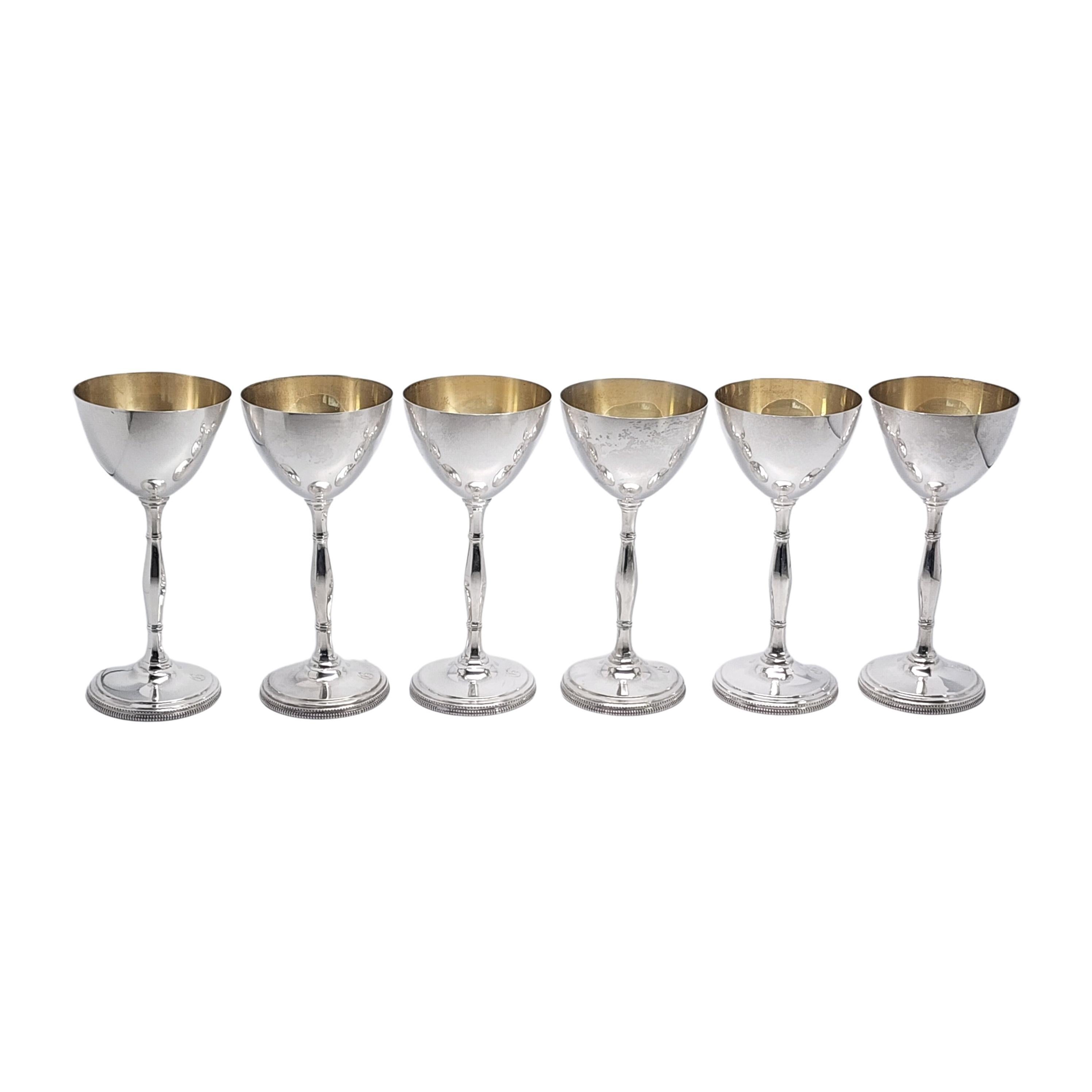 Set of 6 Cartier Sterling Silver Gold Wash Bowl Chalice Wine Goblet w/Mono 16804 1