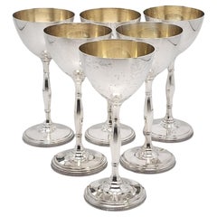 Set of 6 Cartier Sterling Silver Gold Wash Bowl Chalice Wine Goblet w/Mono 16804