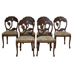 Set of 6 Carved Beech Dining Chairs with Floral Damask Upholstery, 1990s/2000s