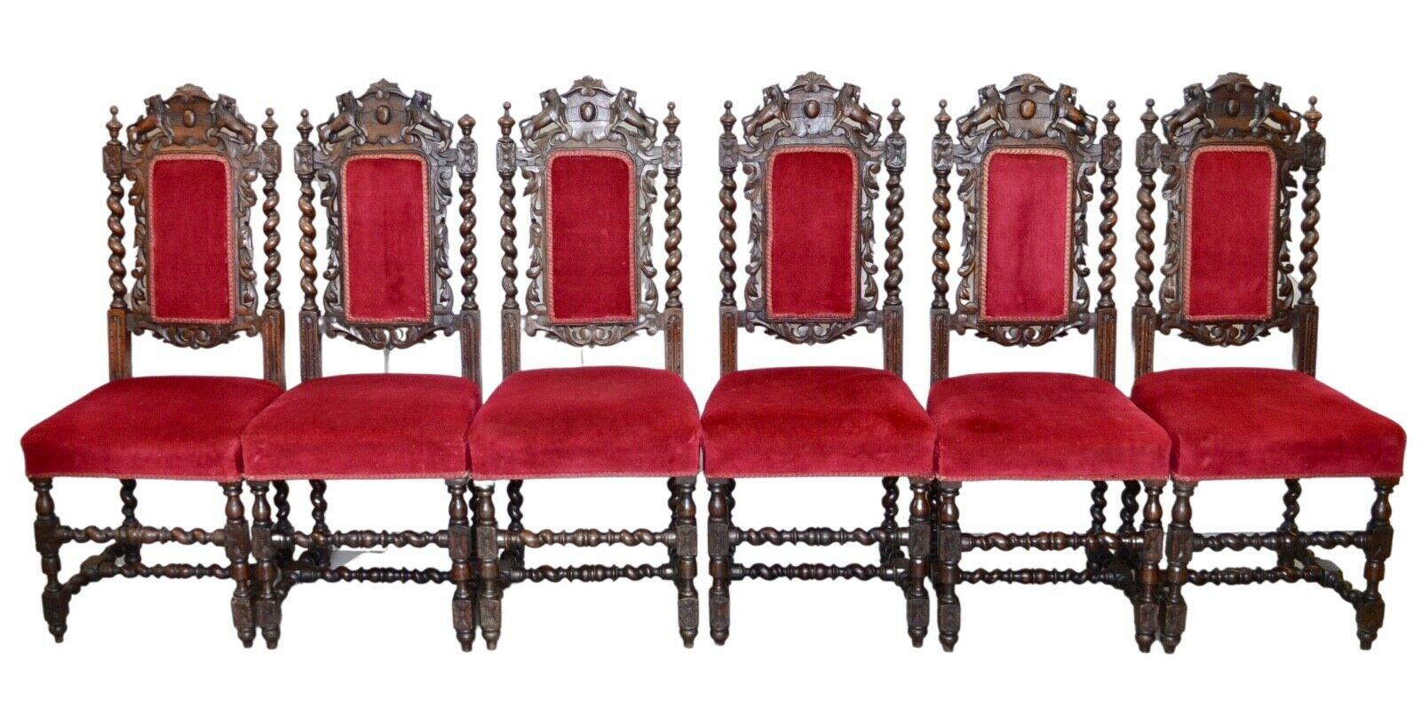 SET OF 6 CARVED CHAIRS WiTH LIONS ON THE BACK ARMORIAL CREST/ COAT OF ARMS 4