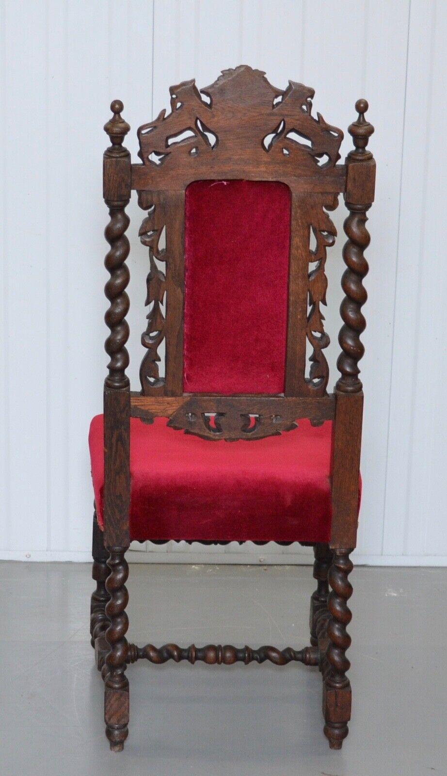 European SET OF 6 CARVED CHAIRS WiTH LIONS ON THE BACK ARMORIAL CREST/ COAT OF ARMS