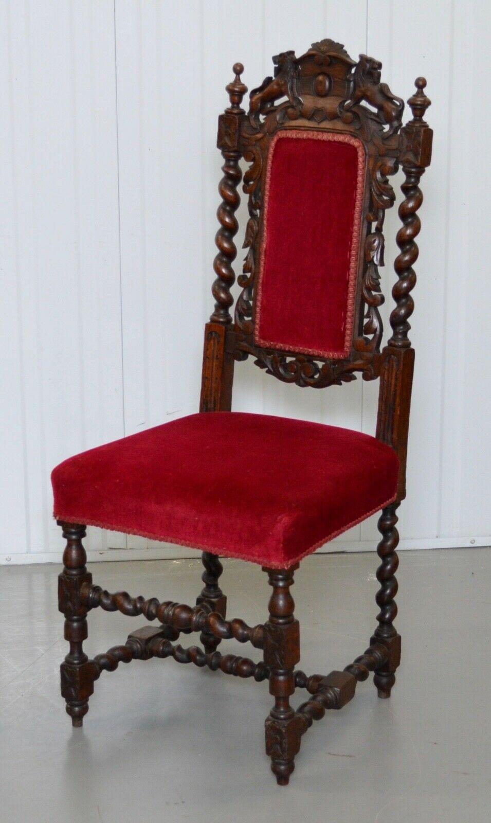 Hand-Crafted SET OF 6 CARVED CHAIRS WiTH LIONS ON THE BACK ARMORIAL CREST/ COAT OF ARMS