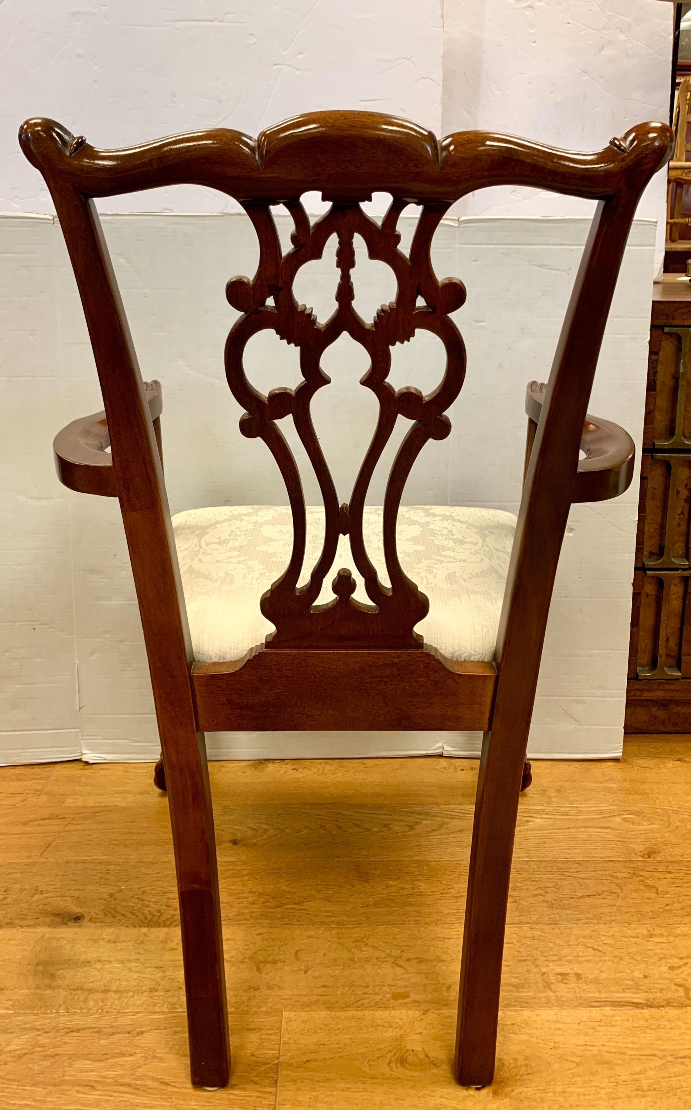 20th Century Set of 6 Carved Mahogany Chippendale Dining Chairs
