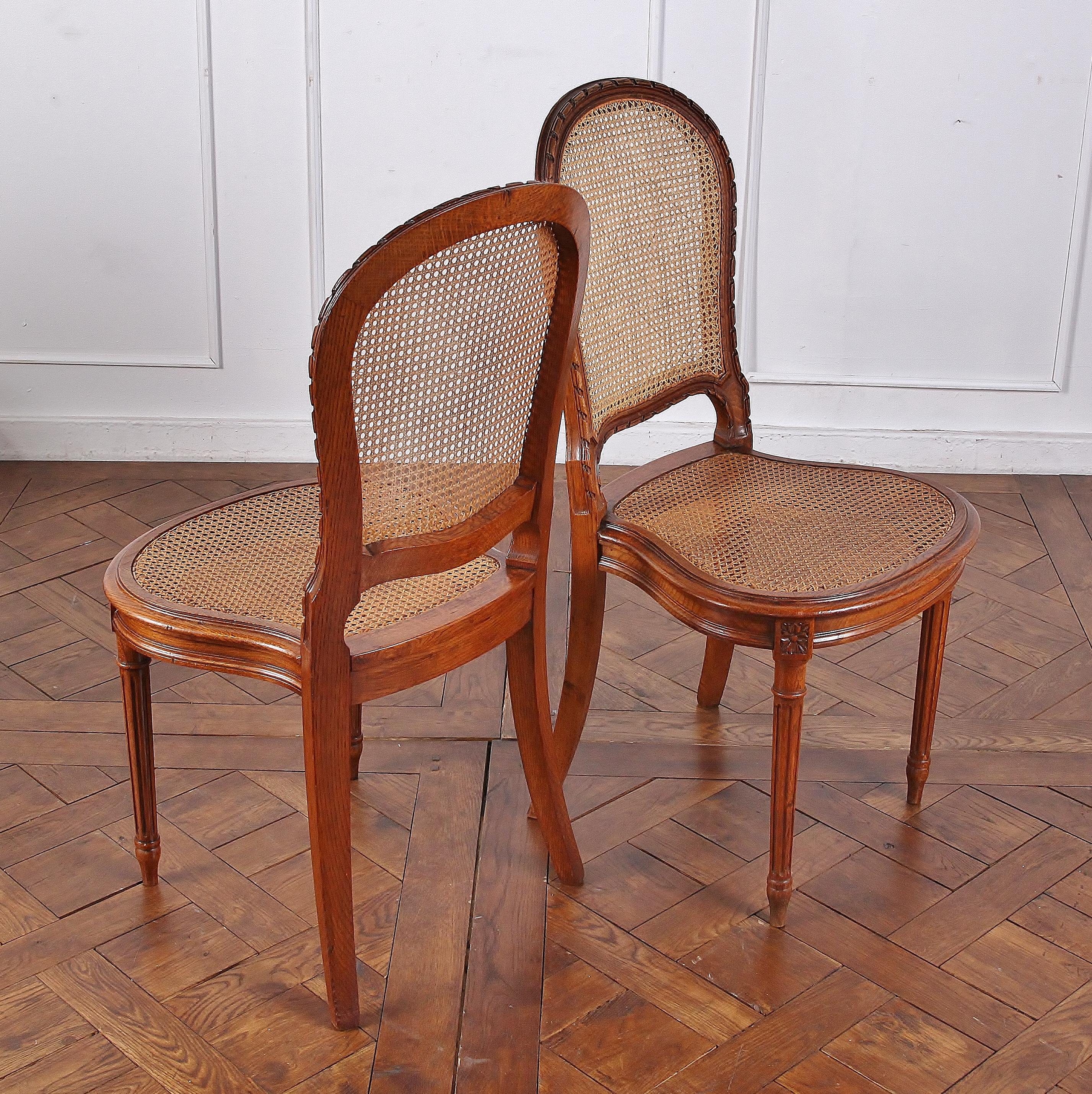 Hand-Carved Set of 6 Carved Oak Louis XVI Dining Chairs