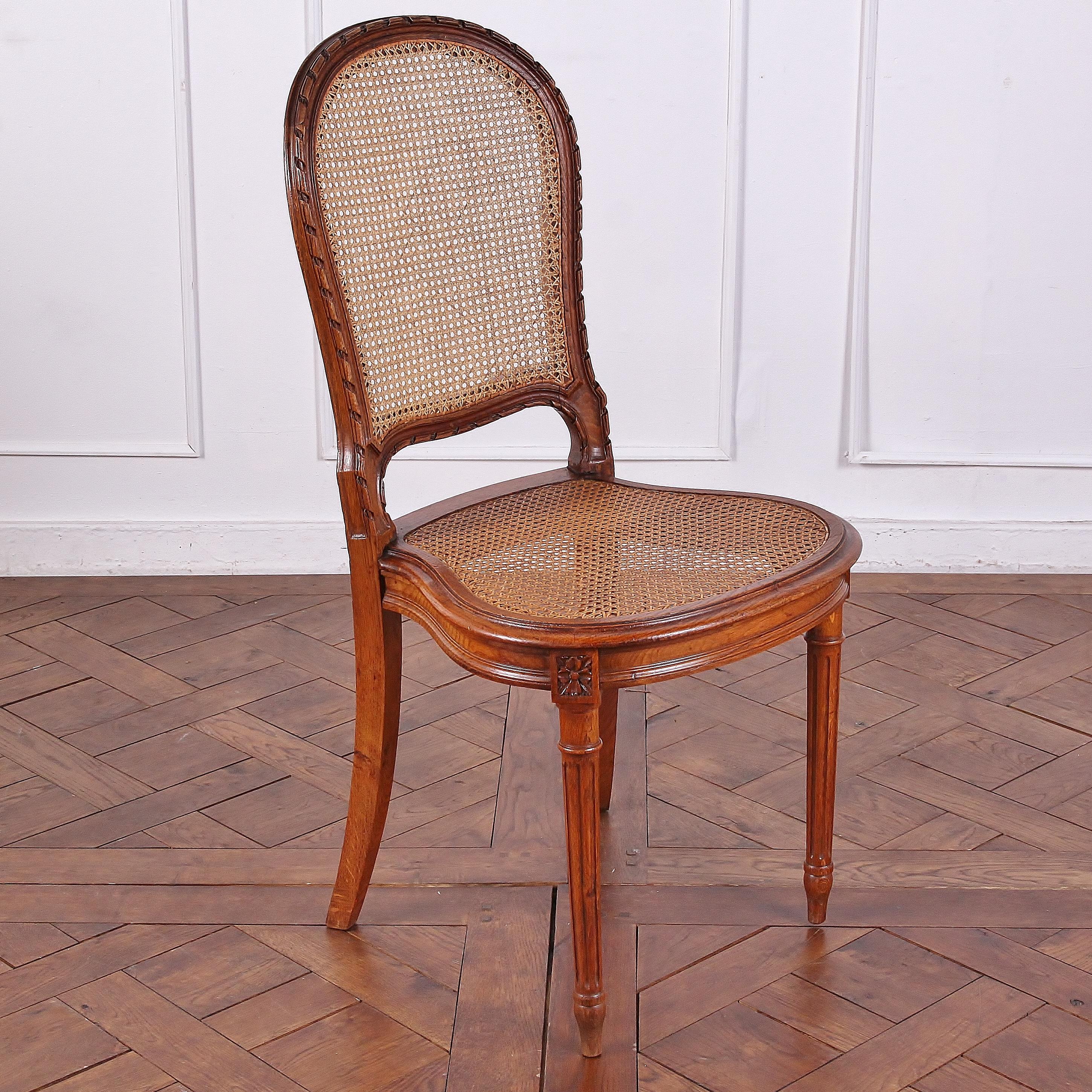 19th Century Set of 6 Carved Oak Louis XVI Dining Chairs