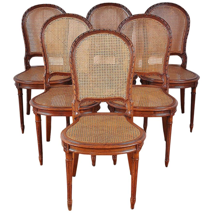 Set of 6 Carved Oak Louis XVI Dining Chairs