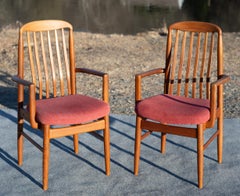 Set di 6 sedie da sala da pranzo in teak intagliato e tessuto rosso/arancio Benny A. Linden