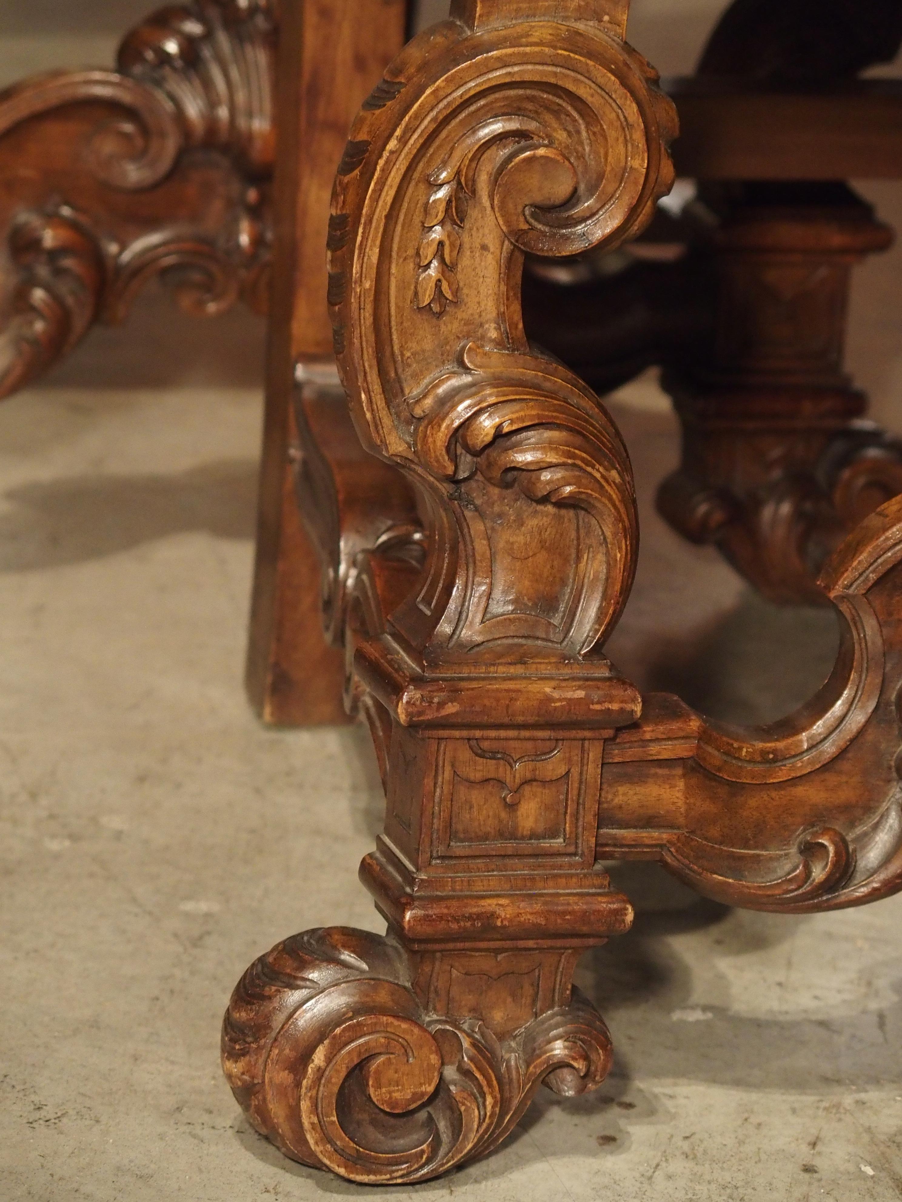 Set of 6 Carved Walnut Wood Dining Chairs from Lombardy, Late 19th Century 5