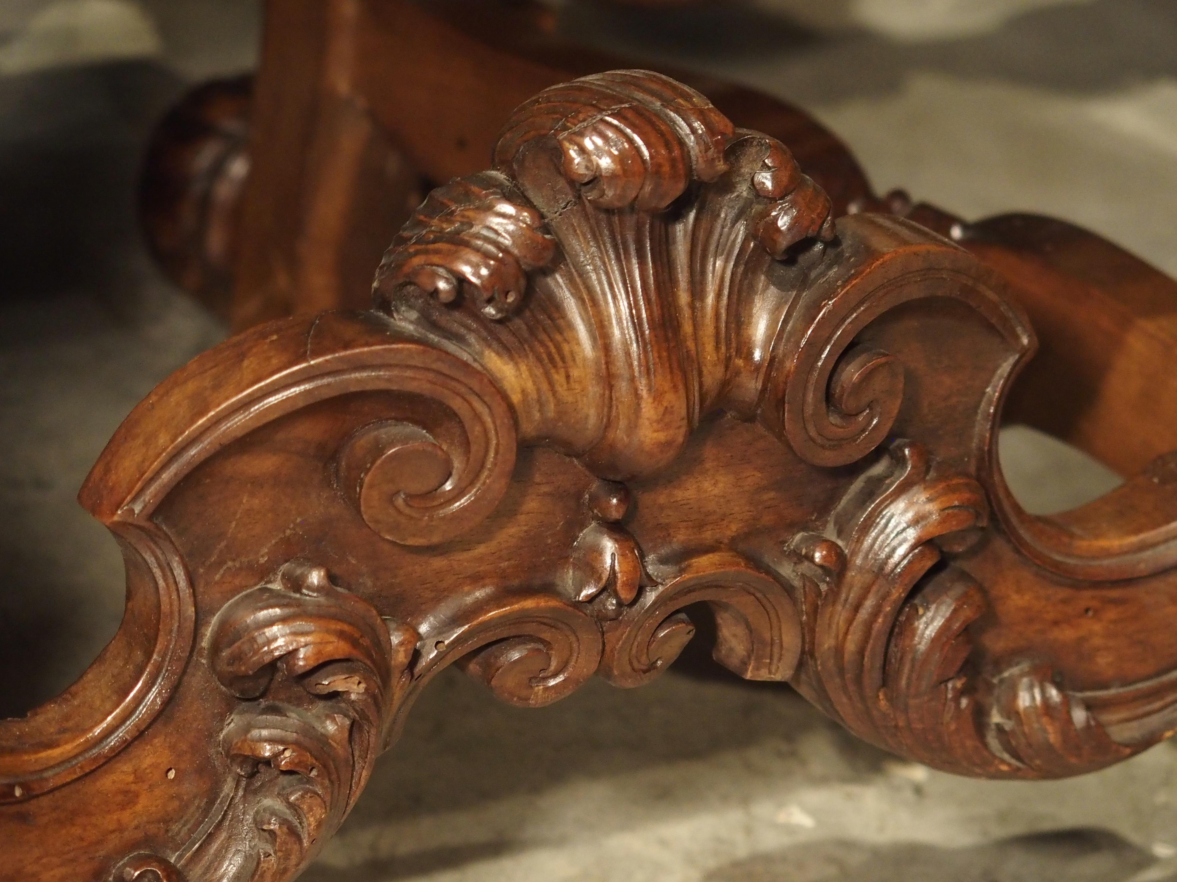 Set of 6 Carved Walnut Wood Dining Chairs from Lombardy, Late 19th Century 6