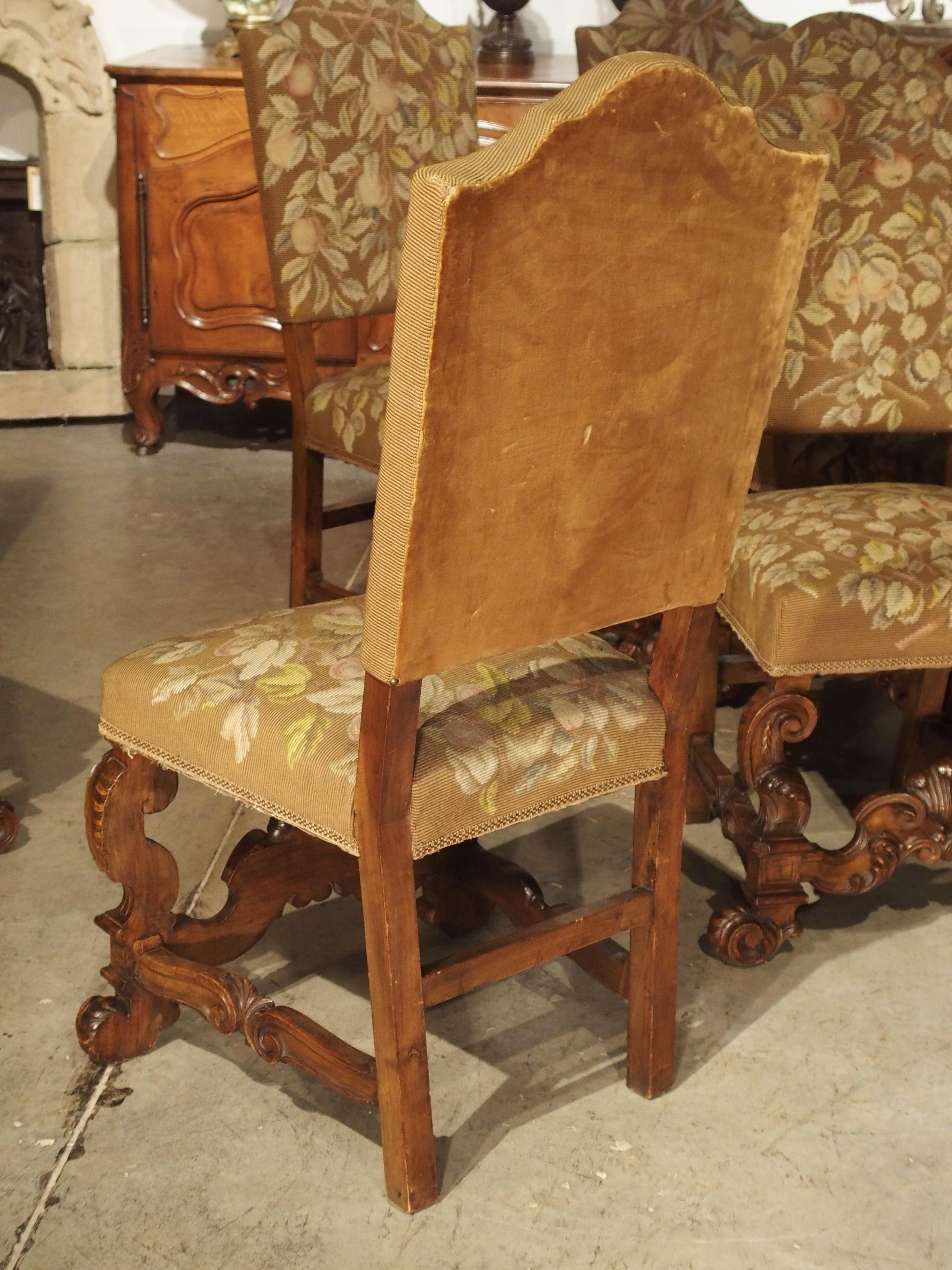 Set of 6 Carved Walnut Wood Dining Chairs from Lombardy, Late 19th Century 10
