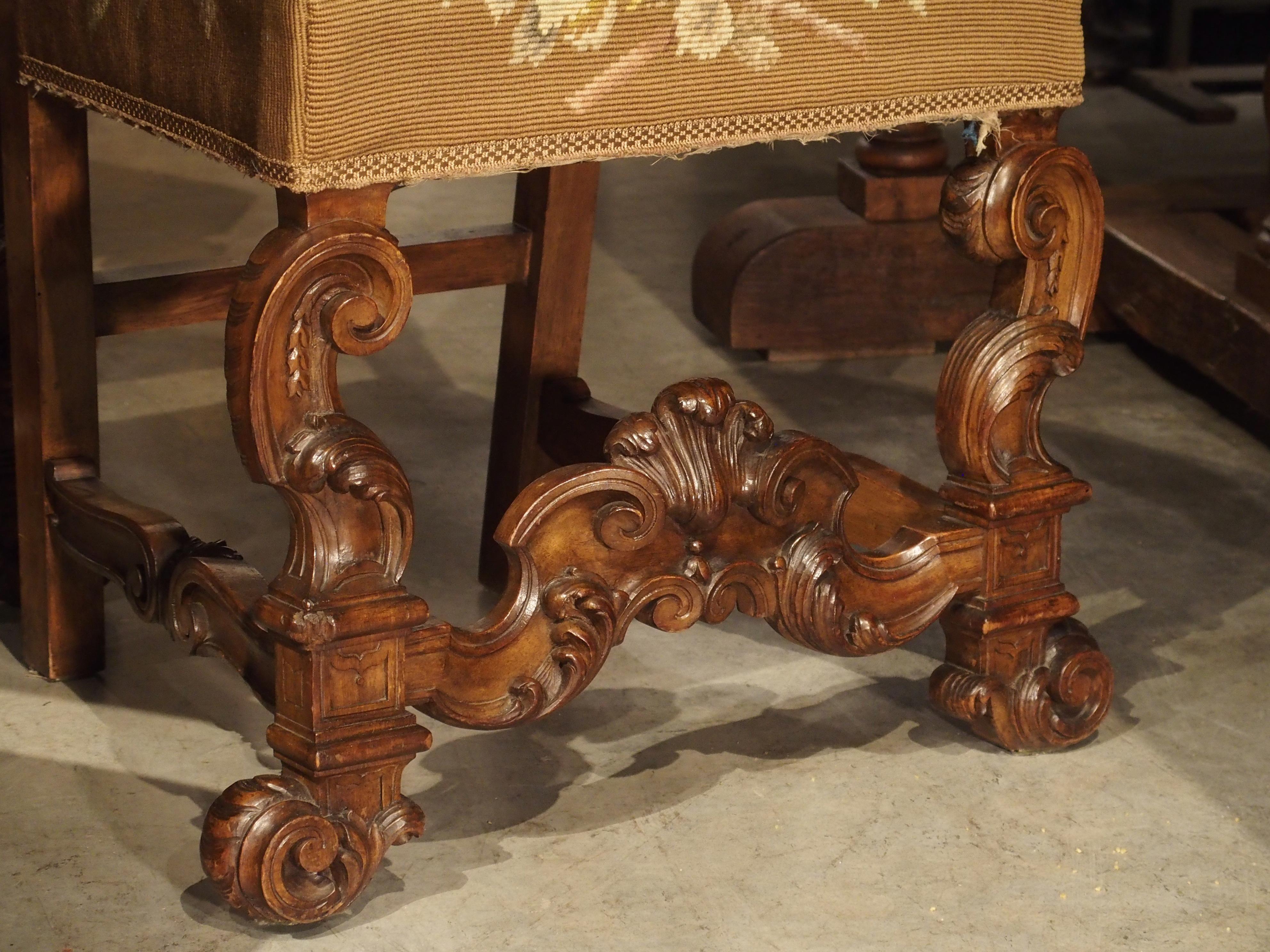 Set of 6 Carved Walnut Wood Dining Chairs from Lombardy, Late 19th Century 14