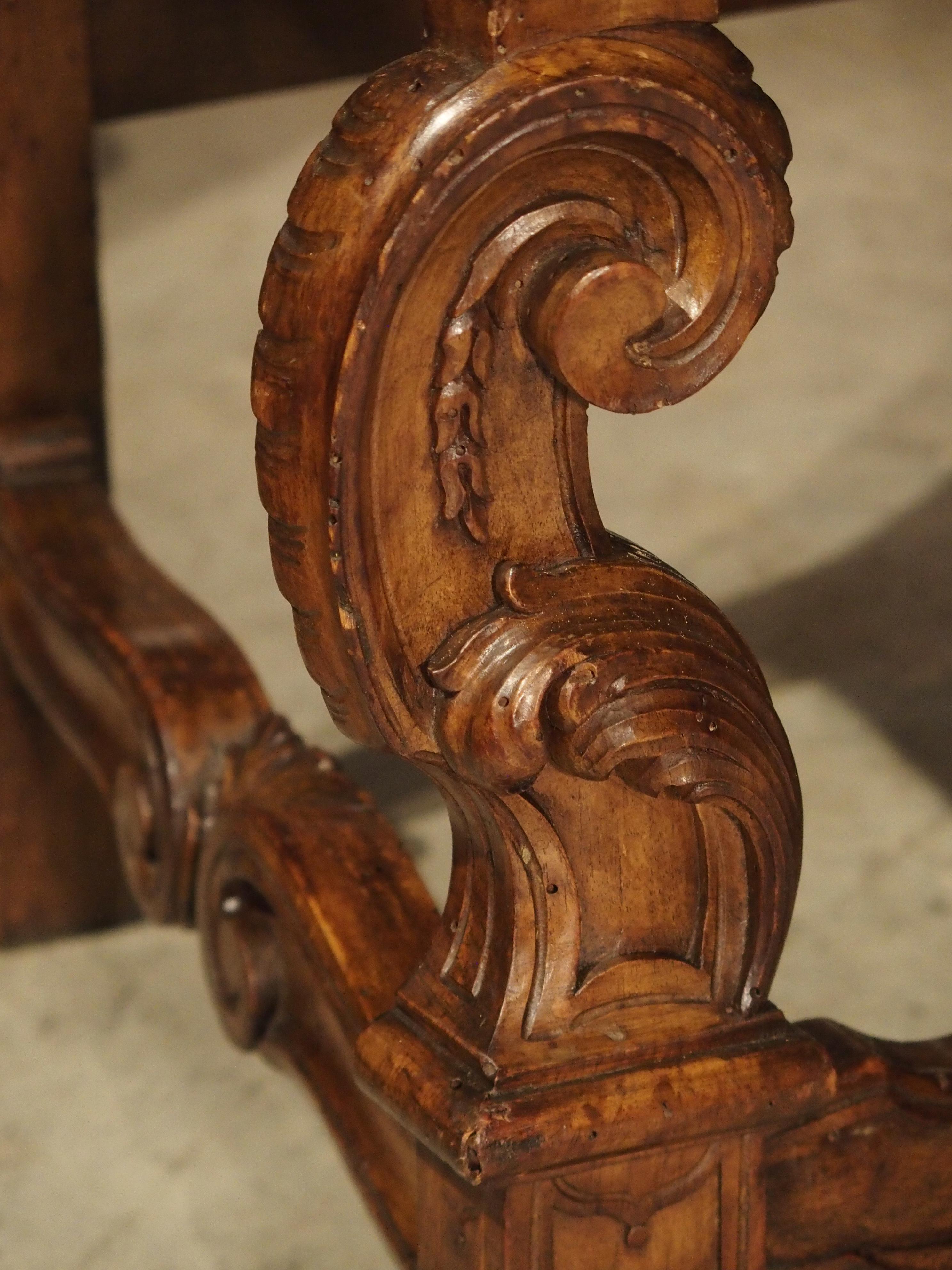 Set of 6 Carved Walnut Wood Dining Chairs from Lombardy, Late 19th Century 15
