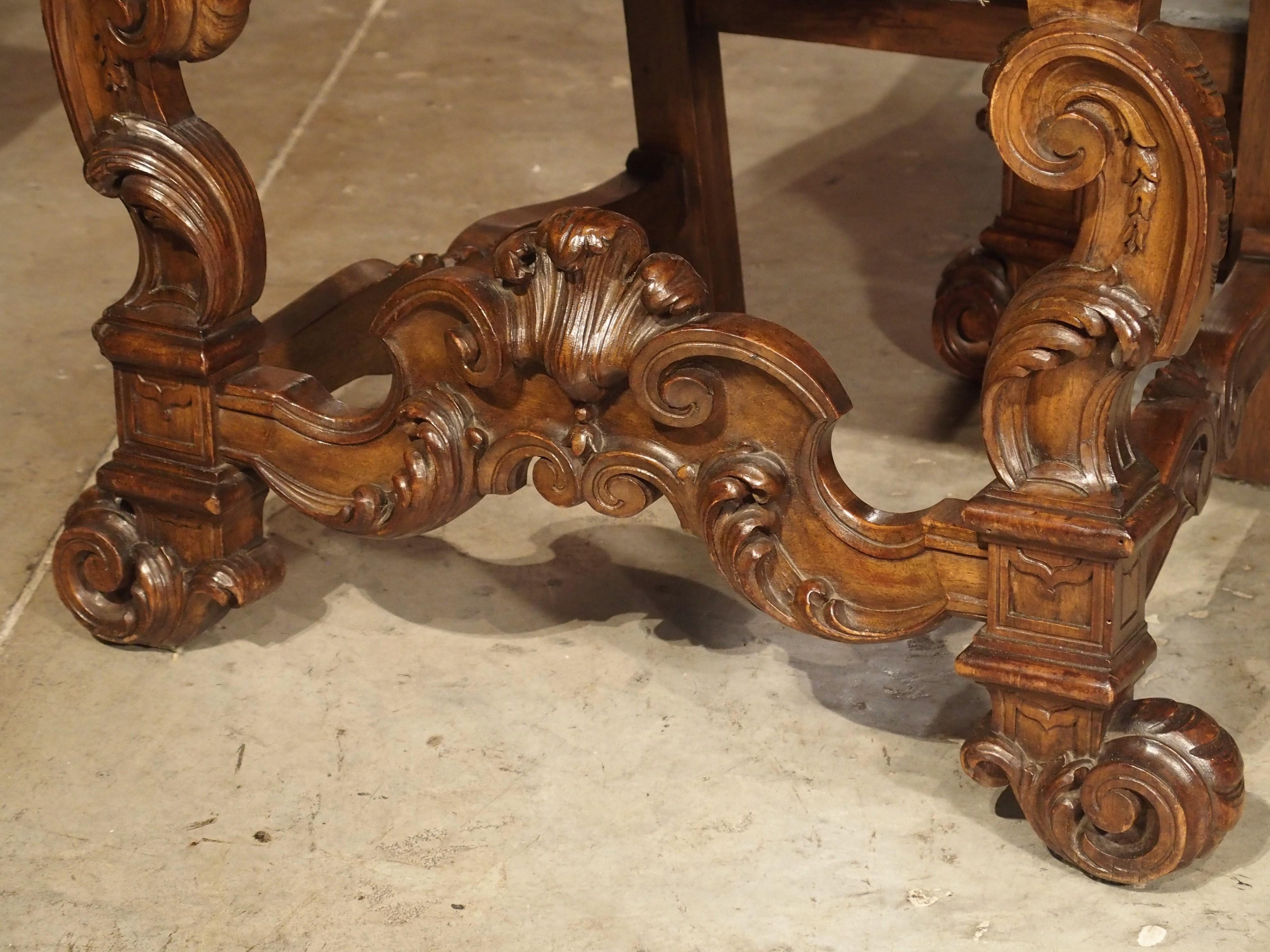 Set of 6 Carved Walnut Wood Dining Chairs from Lombardy, Late 19th Century 3