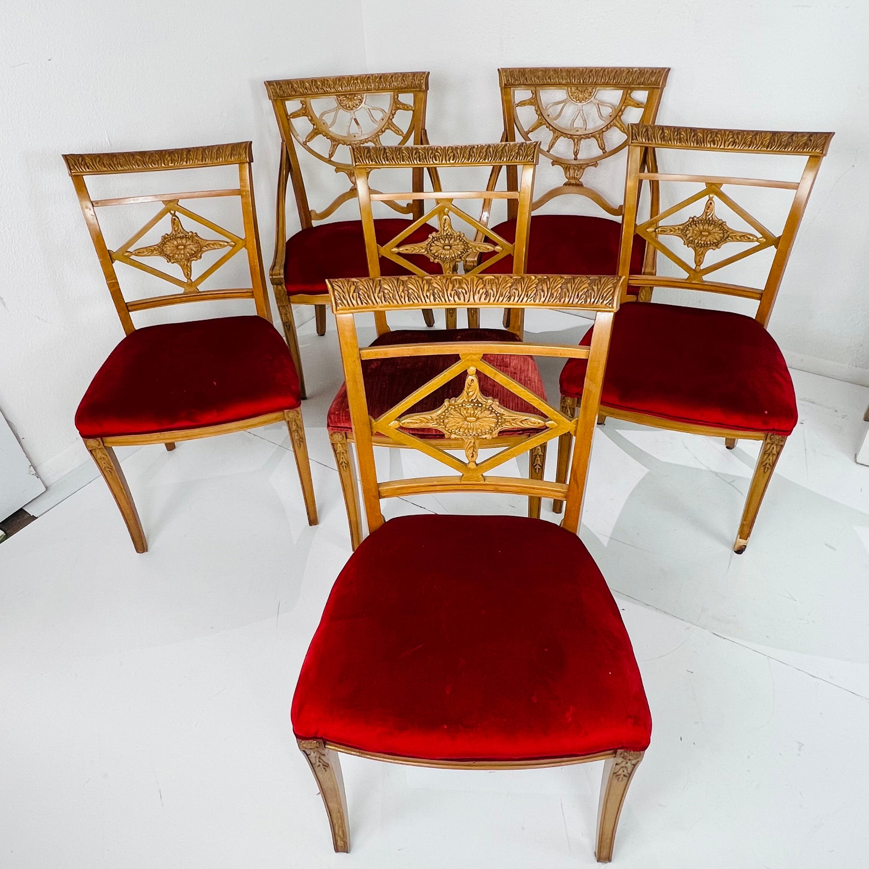 Set of 6 Carved Wood French Neoclassical Dining Chairs For Sale 2