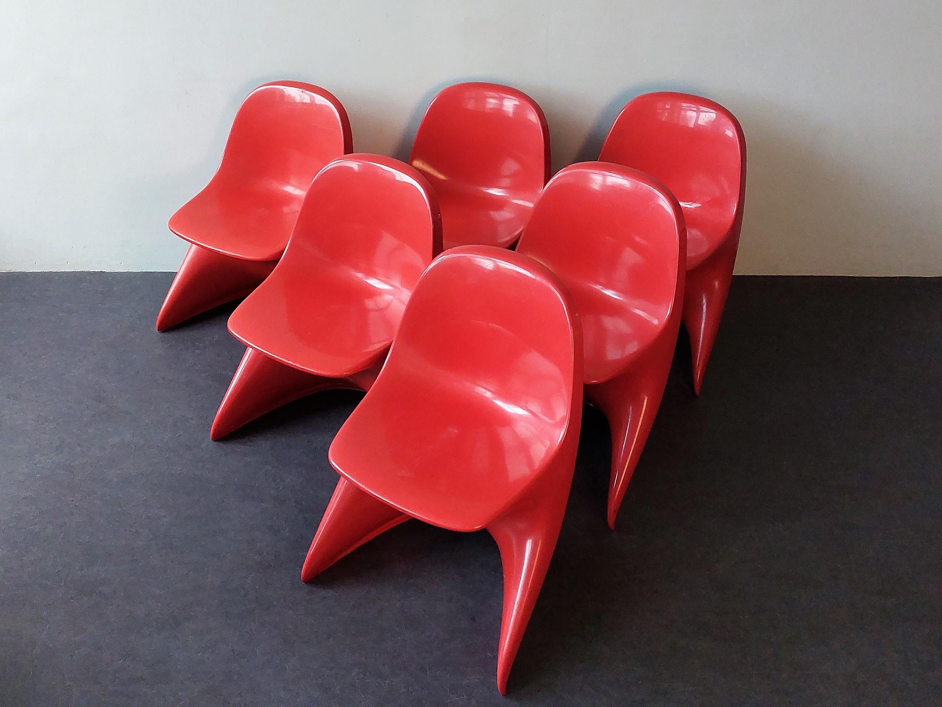 Plastic Set of 6 Casalino1 Children's Chairs by Alexander Begge for Casala, Italy 1970's For Sale